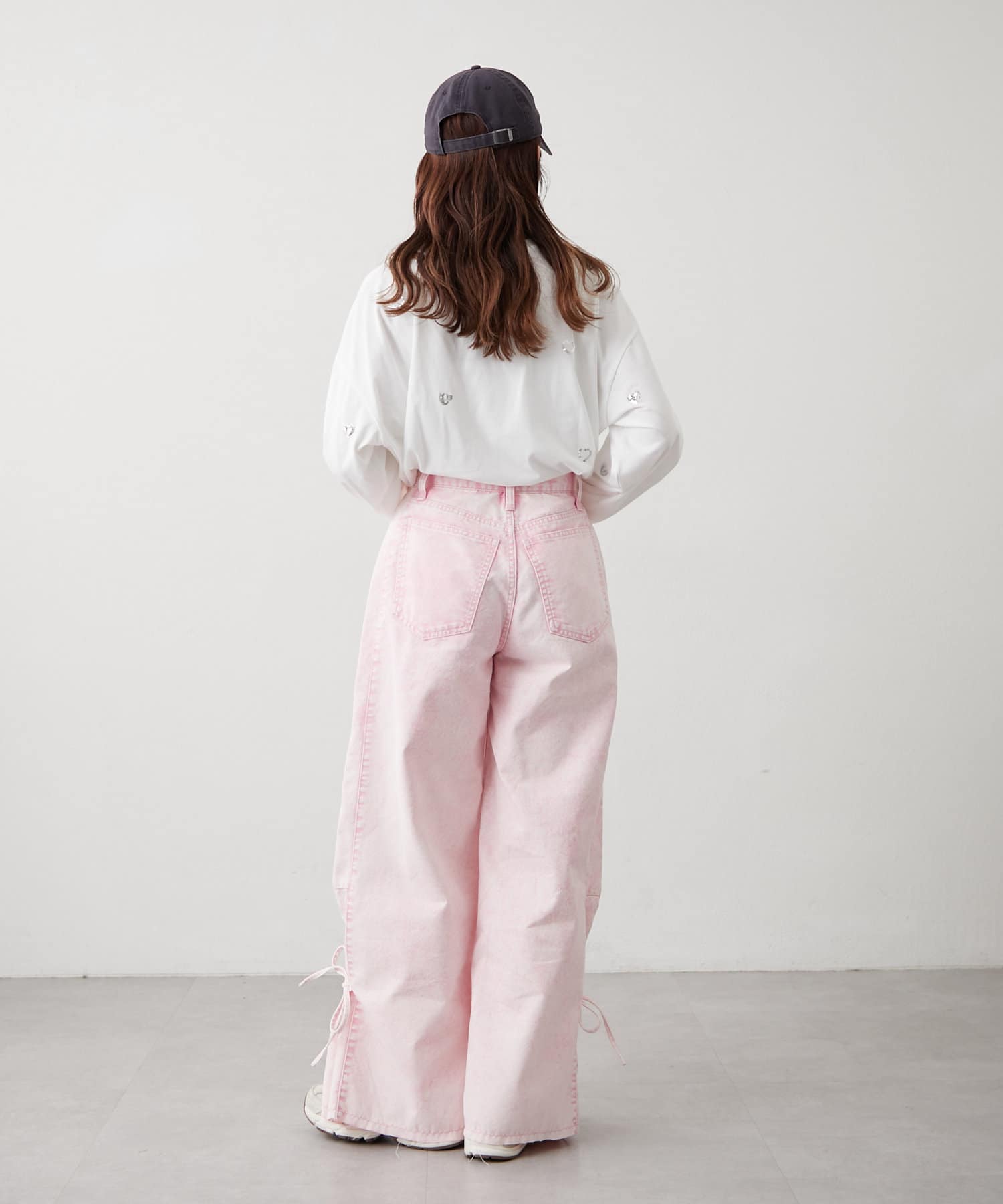 w closet(ダブルクローゼット) 【２サイズ展開】裾リボンワイドデニムパンツ