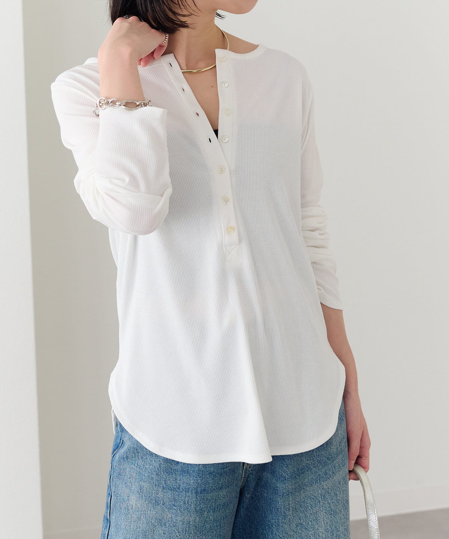 リグリーム regleam ヘンリーネックニット　ホワイト　Sサイズ 新品 ヘンリーネックニット｜HENLEY NECK KNITの通販｜regleam