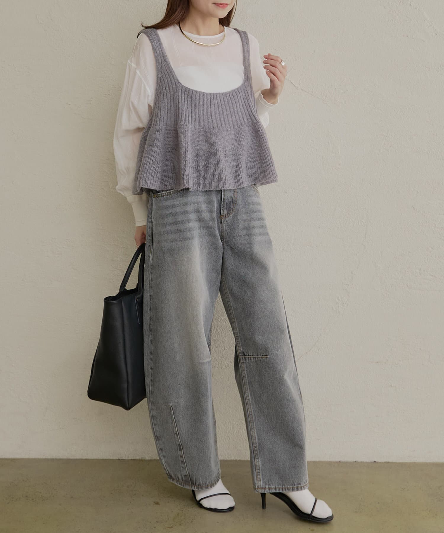 PUAL CE CIN(ピュアルセシン) 【低身長・高身長対応/サイズ展開あり】デニムカーブレッグパンツ