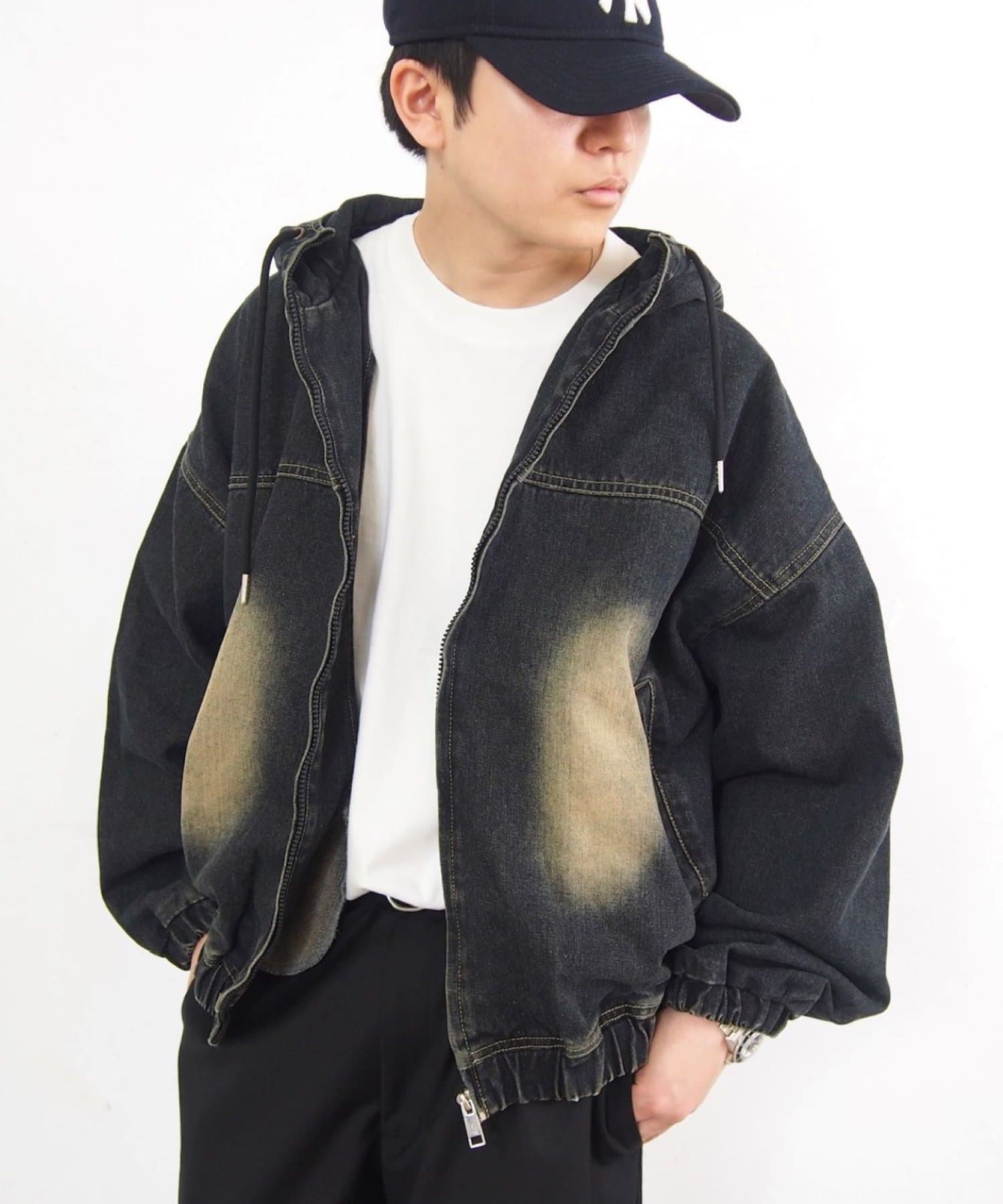 UNISEX/ユニセックス】ヴィンテージライクデニムフードジップ