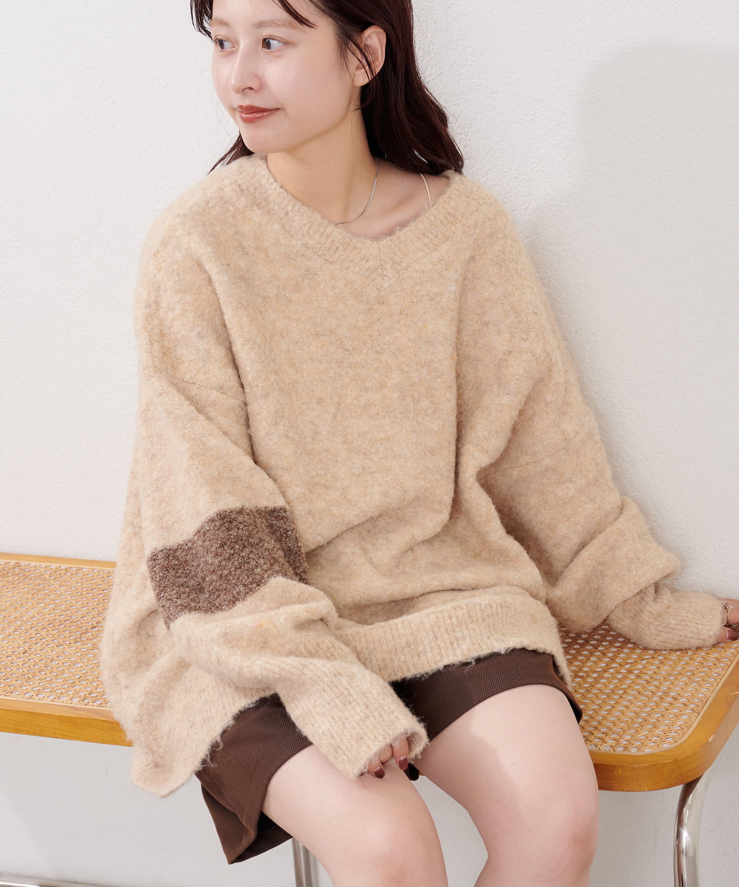 OUTLET(アウトレット) 【Kastane】メランジ袖ラインニットプルオーバー
