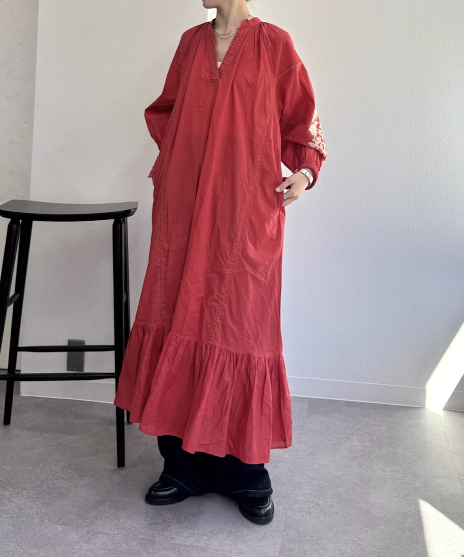 TADSHISHOJI 大人気 ローズ袖 美ライン ロングドレス Mystic ロングドレス チュール刺繍レース 七分袖 ドレス 演奏会|ロング