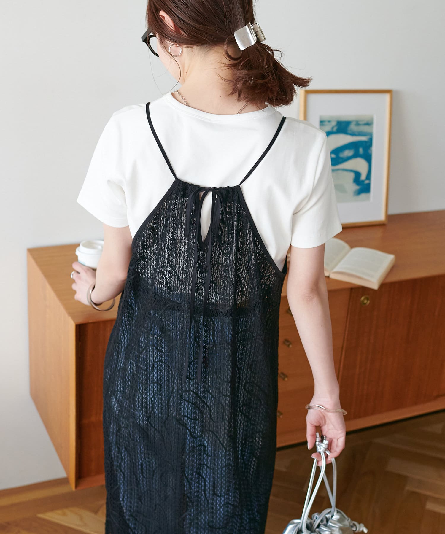 【新品未開封】 完売品 ディスコート メッシュ線柄キャミワンピース デニム 春服 着回し動画あり!】メッシュ線柄キャミワンピース | DISCOAT