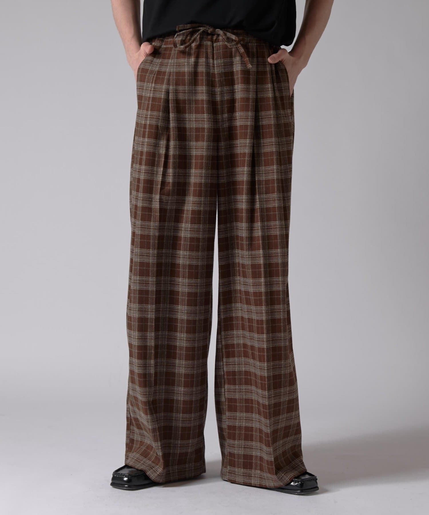 Neucon/ニューコン】チェックワイドストレートイージースラックス  