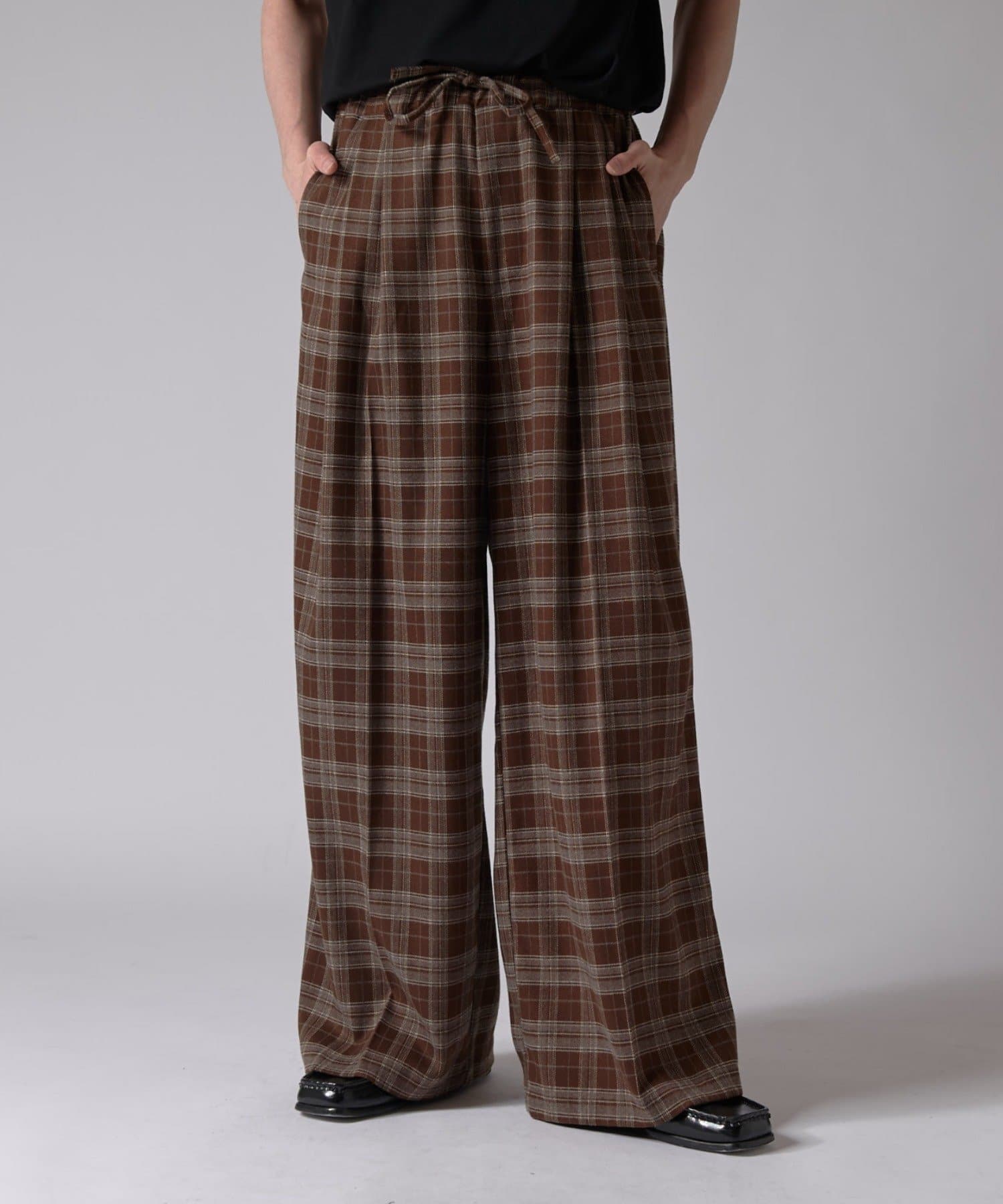 Neucon/ニューコン】チェックワイドストレートイージースラックス  