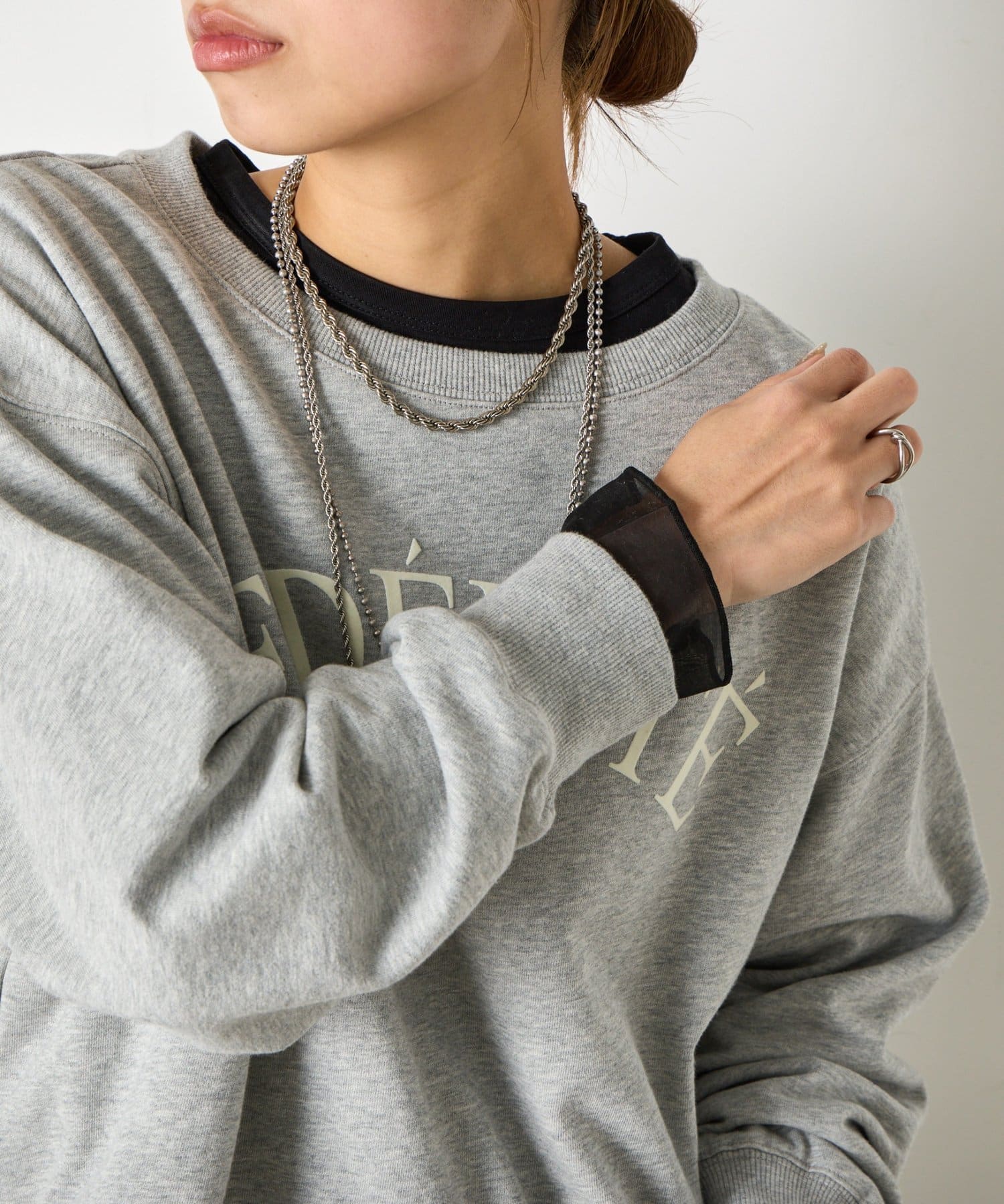 Jena　espace merveilleux(ジェナ　エスパスメルヴェイユ) 【ご好評の為再入荷！】裾袖口切替シアーカットソー