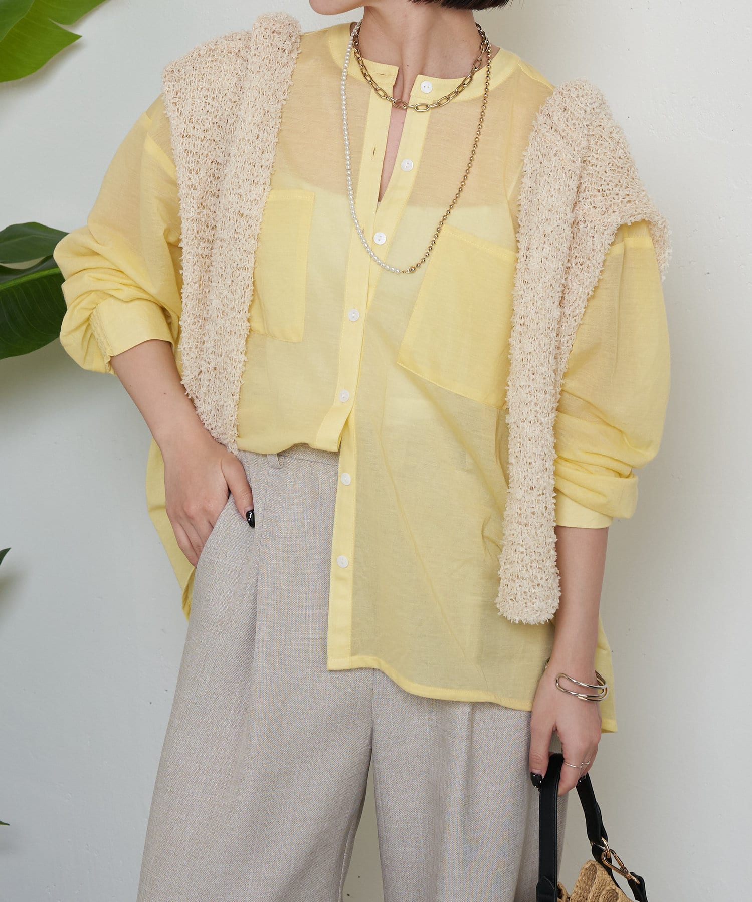 Jena　espace merveilleux(ジェナ　エスパスメルヴェイユ) Wポケットノーカラーシャツ
