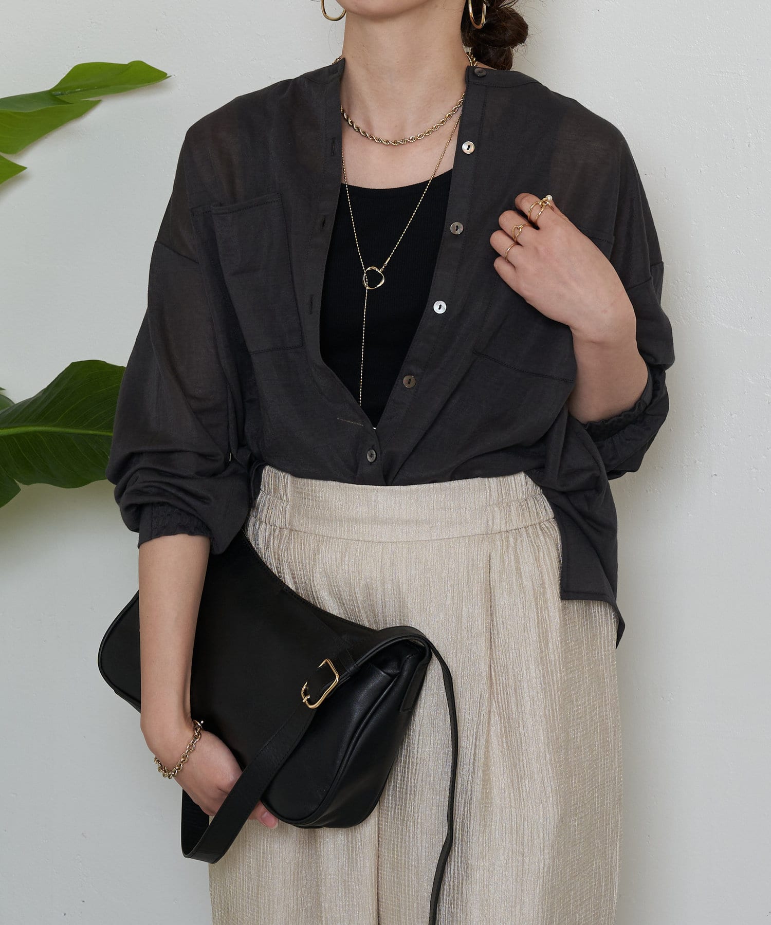 Jena　espace merveilleux(ジェナ　エスパスメルヴェイユ) Wポケットノーカラーシャツ