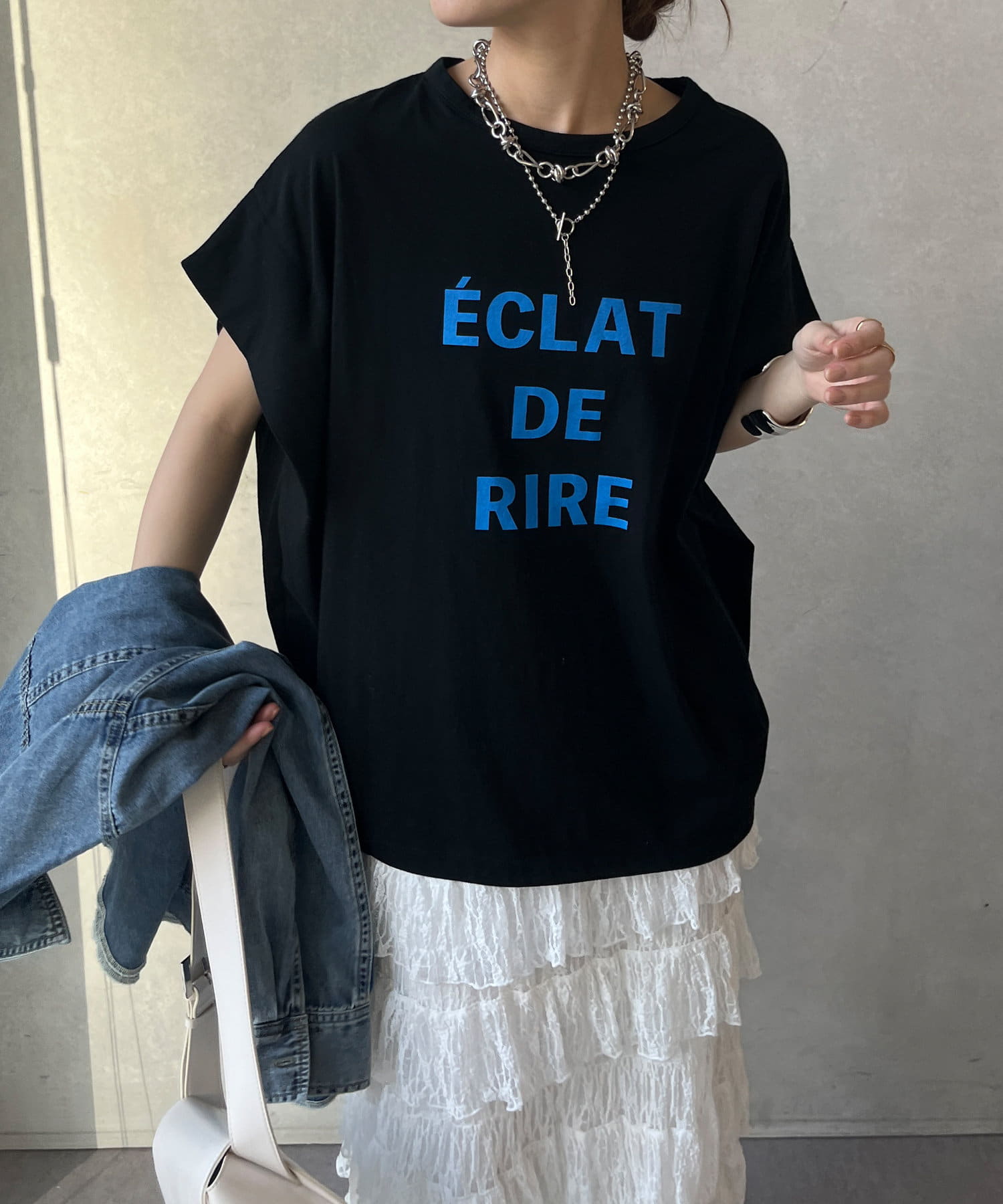 DOUDOU(ドゥドゥ) タックスリーブロゴTEE