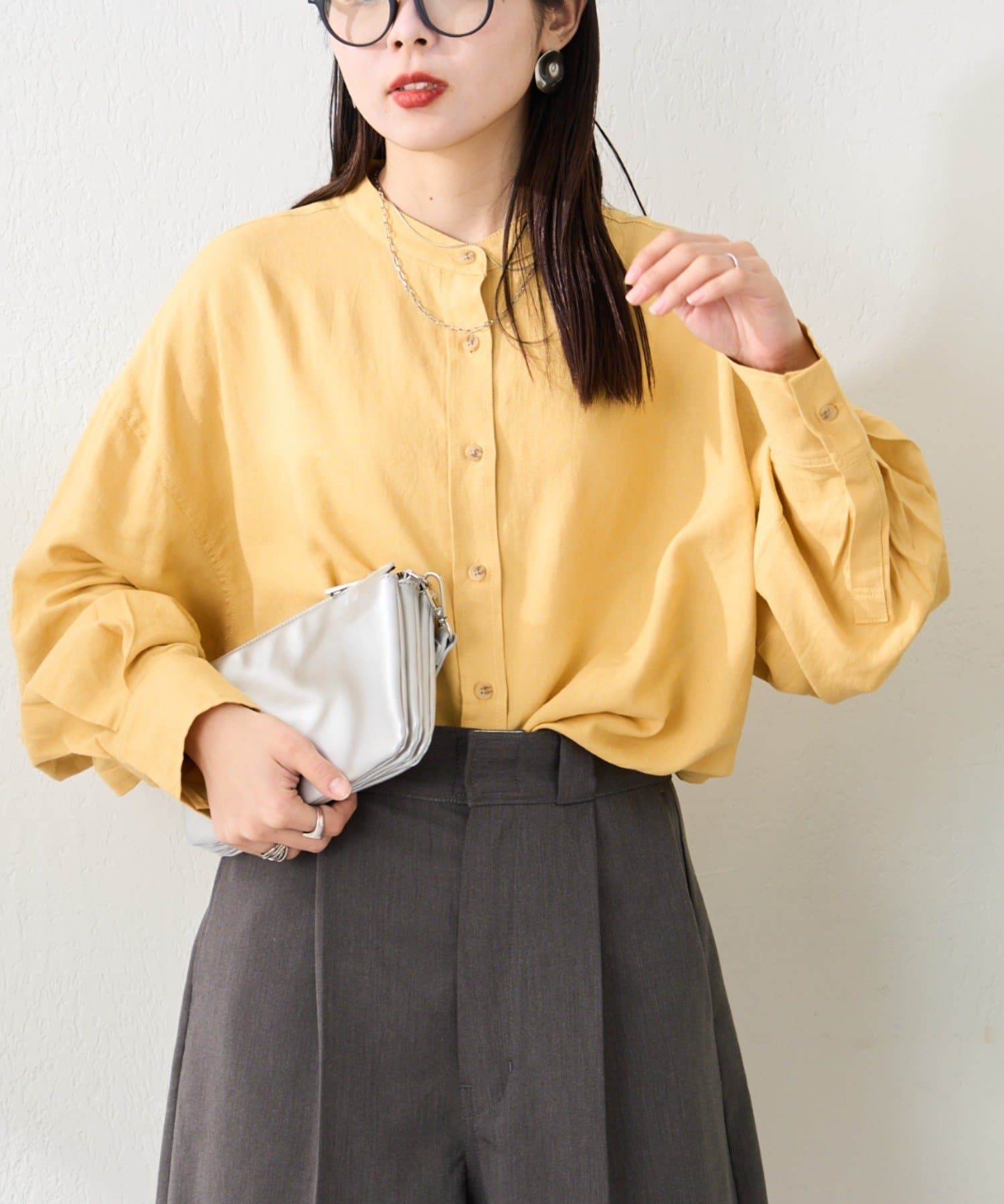 CIAOPANIC TYPY(チャオパニックティピー) リネンレーヨンバンドカラーシャツ