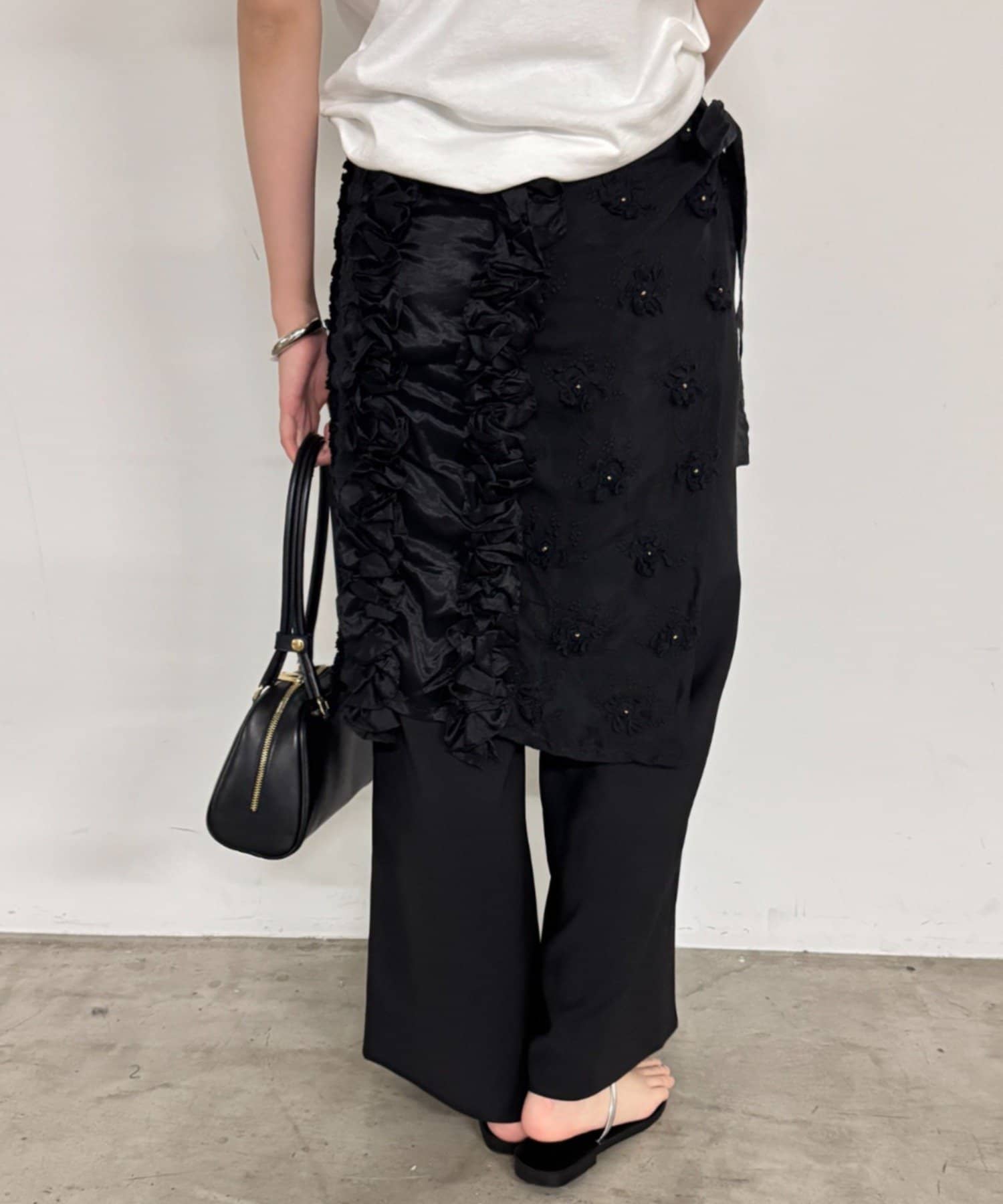 LOUNGEDRESS(ラウンジドレス) crinkle frill rayon shantung apron skirt