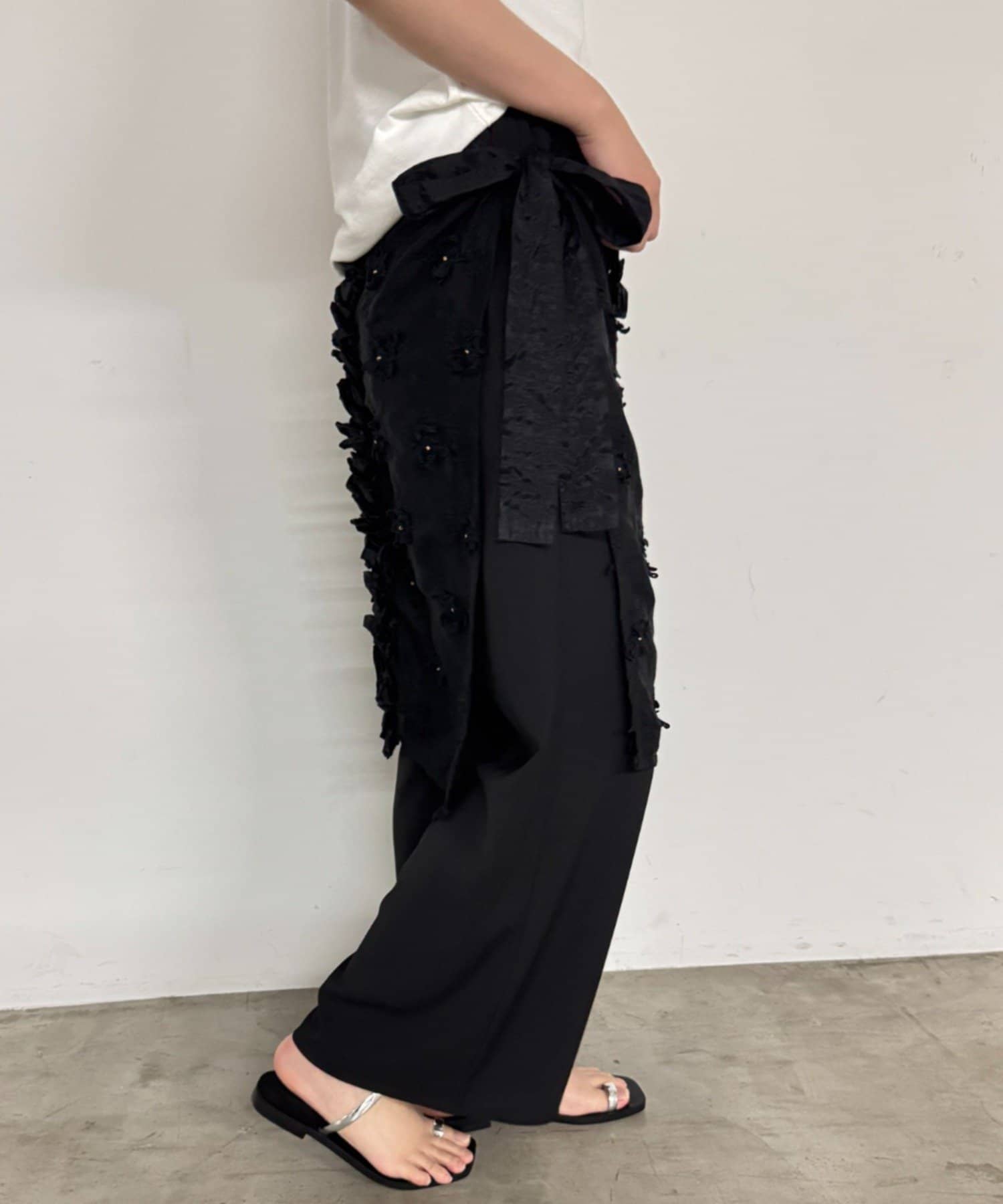 LOUNGEDRESS(ラウンジドレス) crinkle frill rayon shantung apron skirt