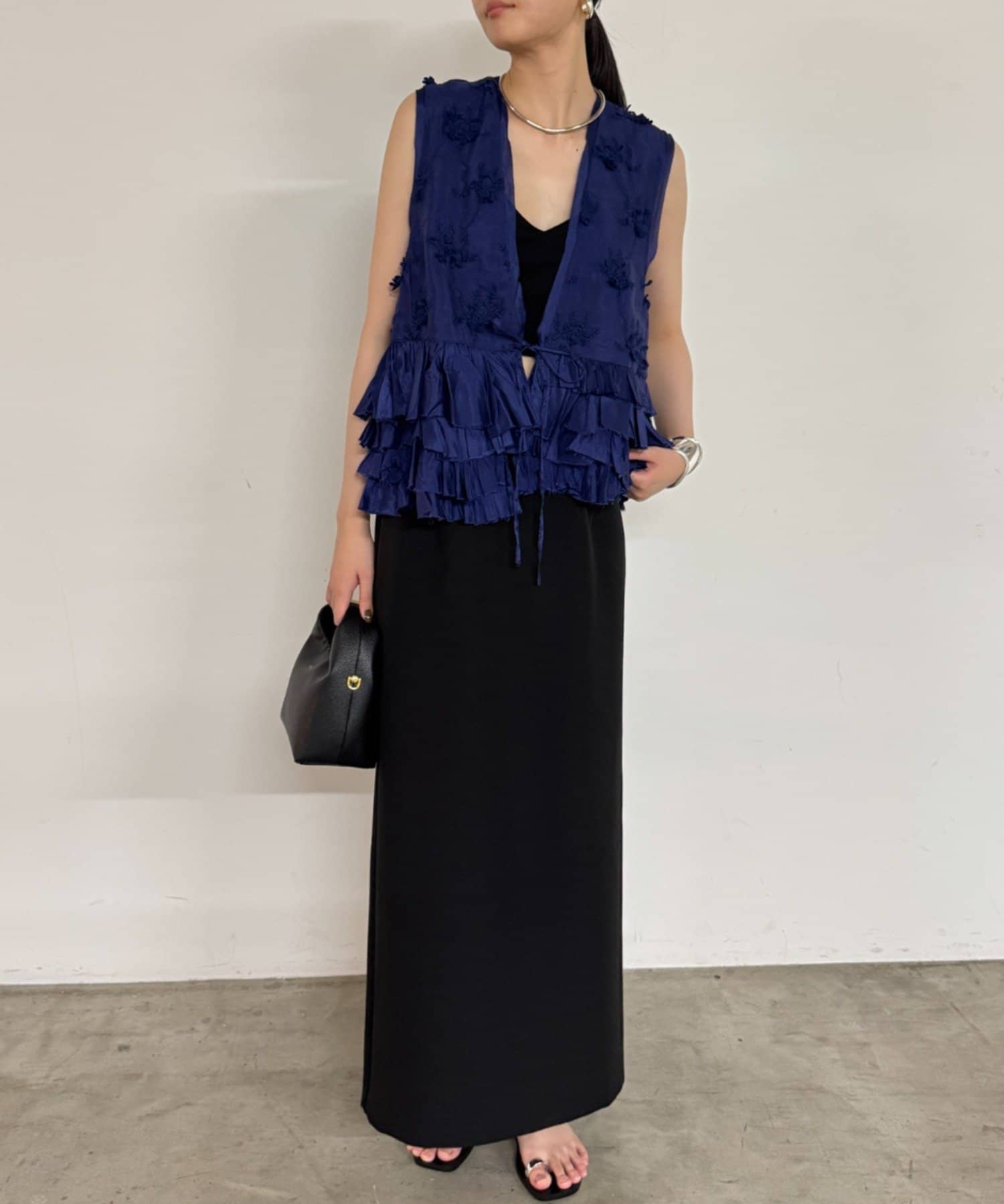 トップス frill rayon shantung vest crinkle frill rayon shantung vest | BLACK