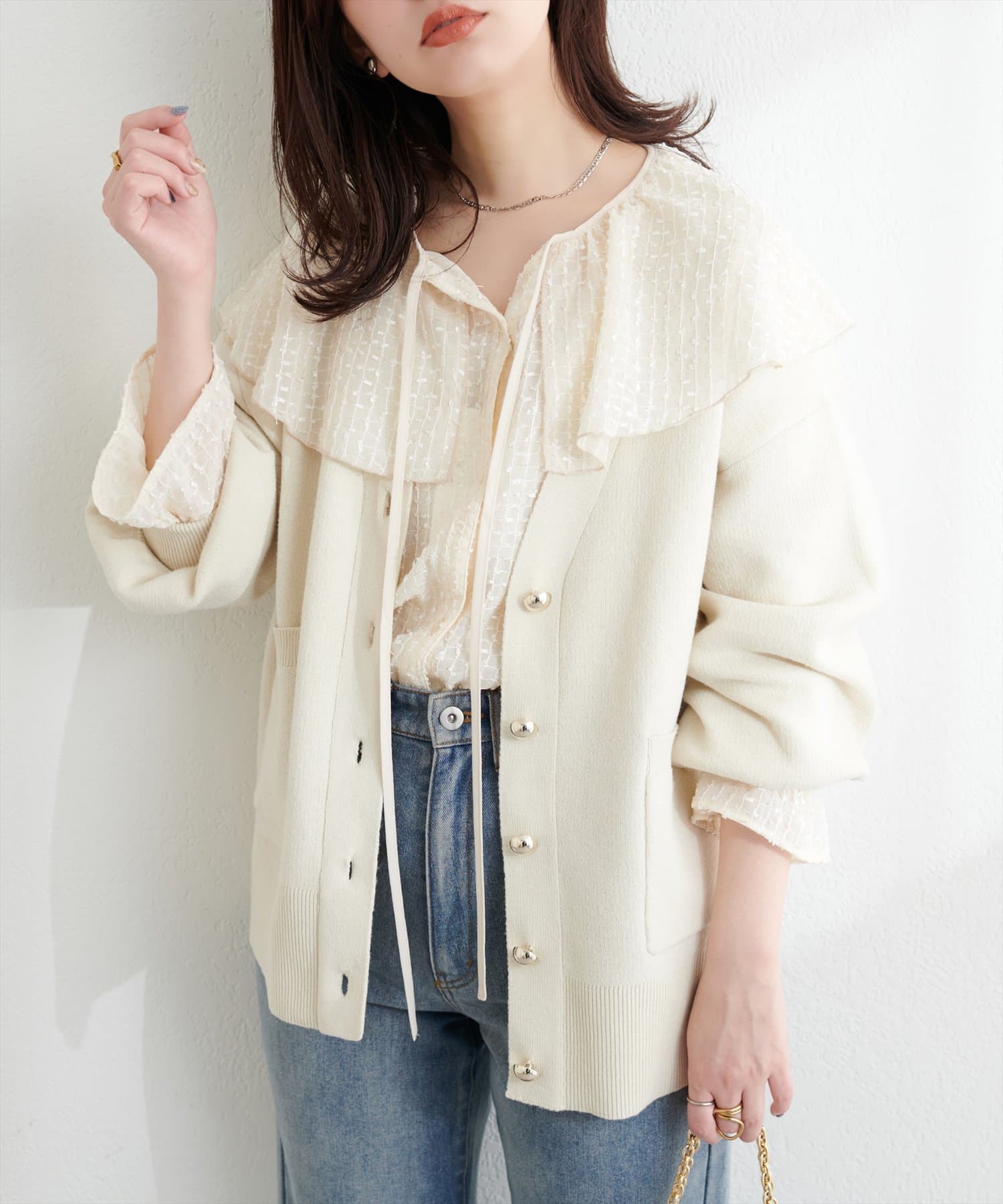 ぷっくり金ボタンミドルカーデ | natural couture(ナチュラル ぷっくり金ボタンミドルカーデ | natural couture(ナチュラル