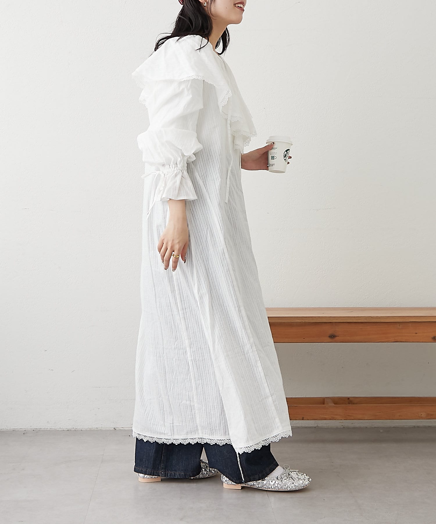 フリルワンピース 31 Sons de mode シャツワンピース 2025春夏新作 フリルカラー
