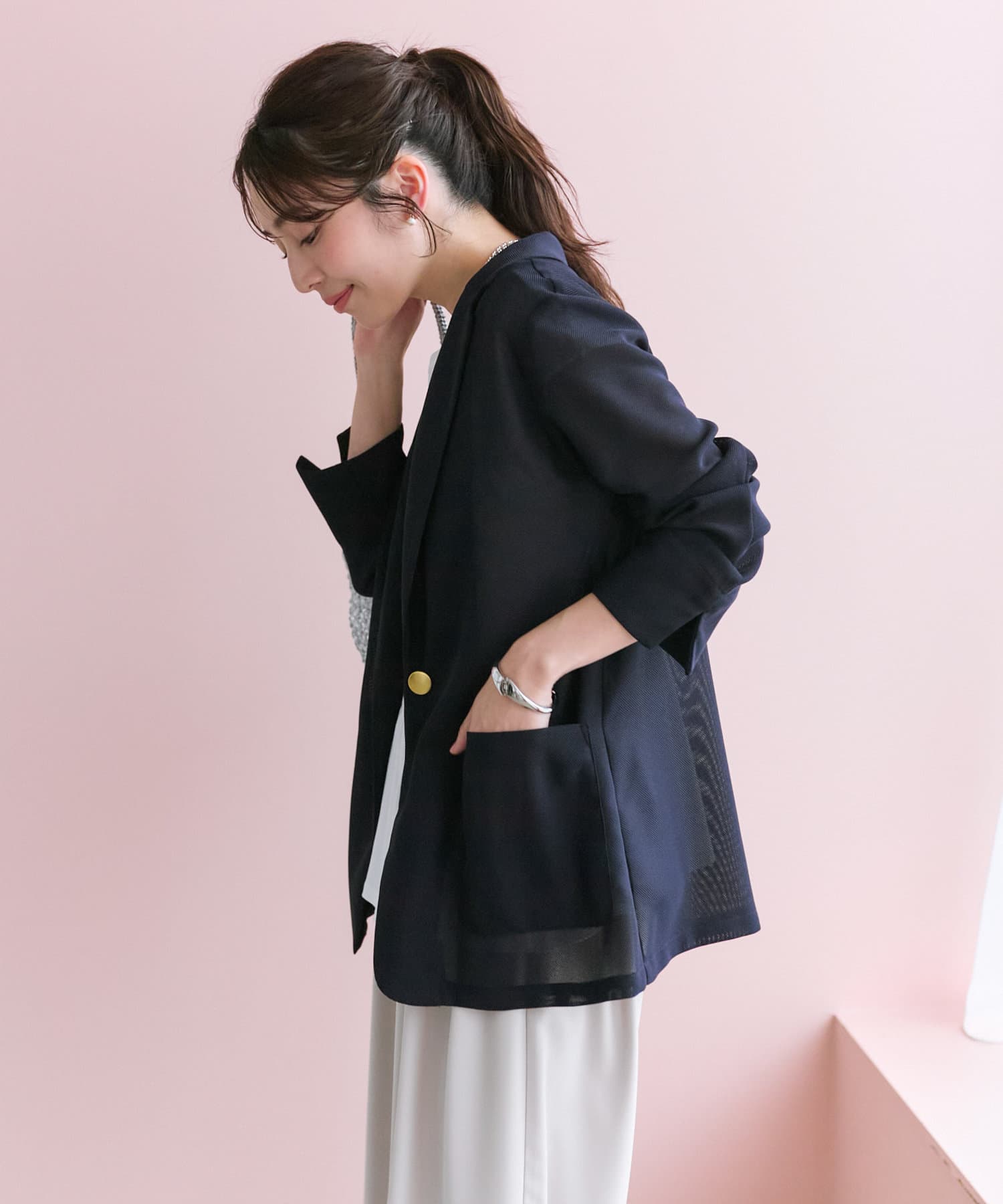 涼しく羽織れる】メッシュライトシングルジャケット | La