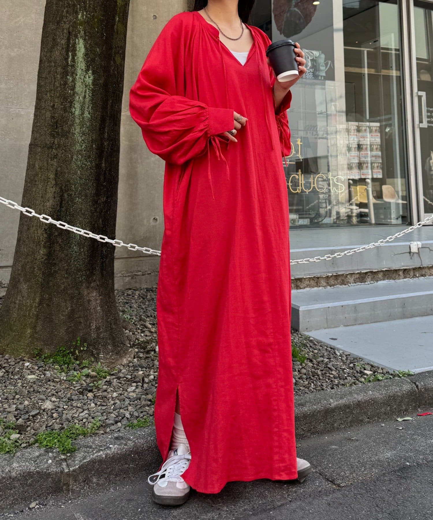 TYX レッド フレアスリーブ ワンピース