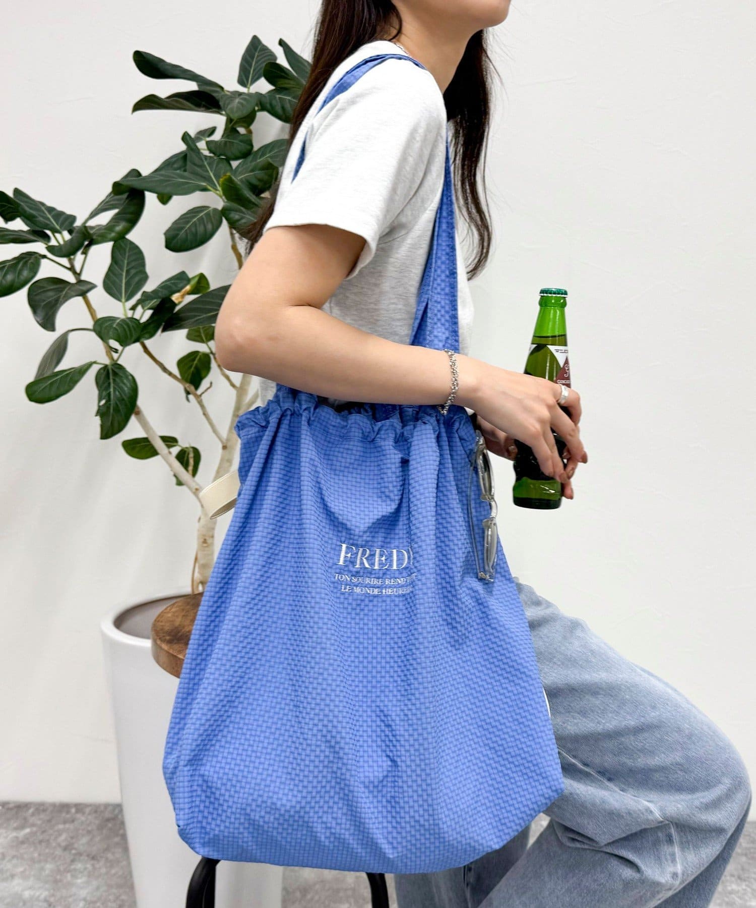 ◇fredy emue◇【2025 SS】FREDYのロゴが可愛い！機能性抜群なバッグ●point・チェックの生地にFREDYの刺繍がアクセントになったデイリー使いしやすいトートバッグです・軽くてシャ