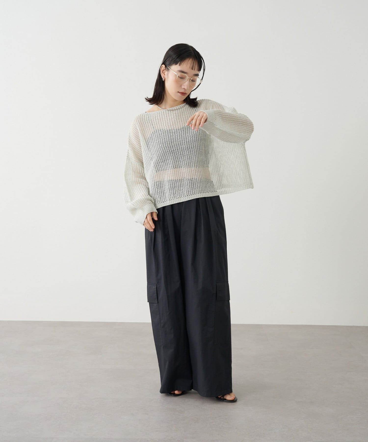 Omekashi(オメカシ) 【マイナス5キロ見え】メッシュワイドニットプルオーバー