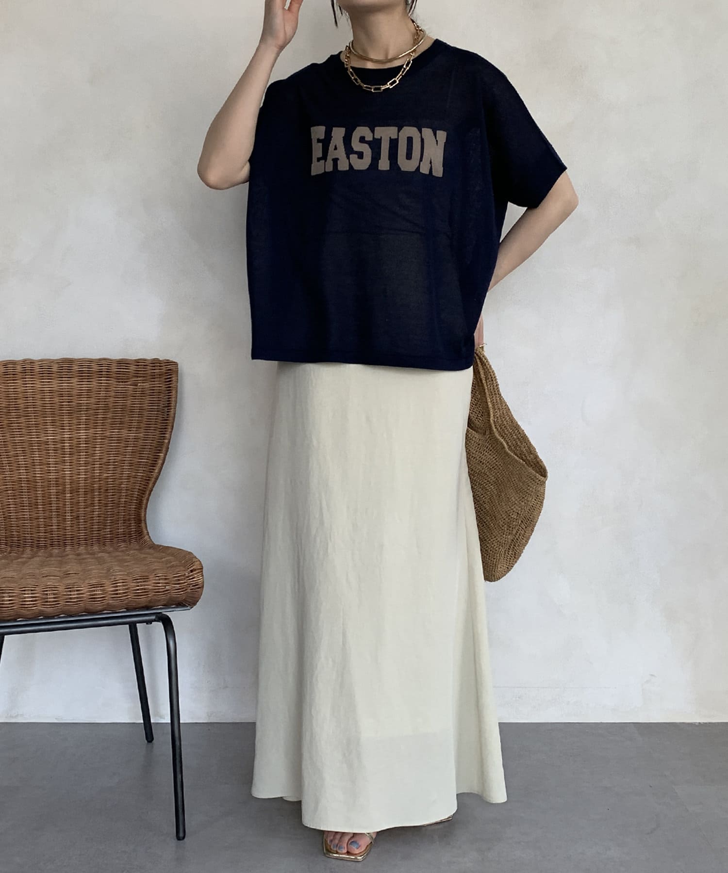 美品　ドゥドゥ　前後2wayシアーインターシャツ　ロゴニット 前後2WAYシアーインターシャEASTONロゴニット | DOUDOU(ドゥドゥ