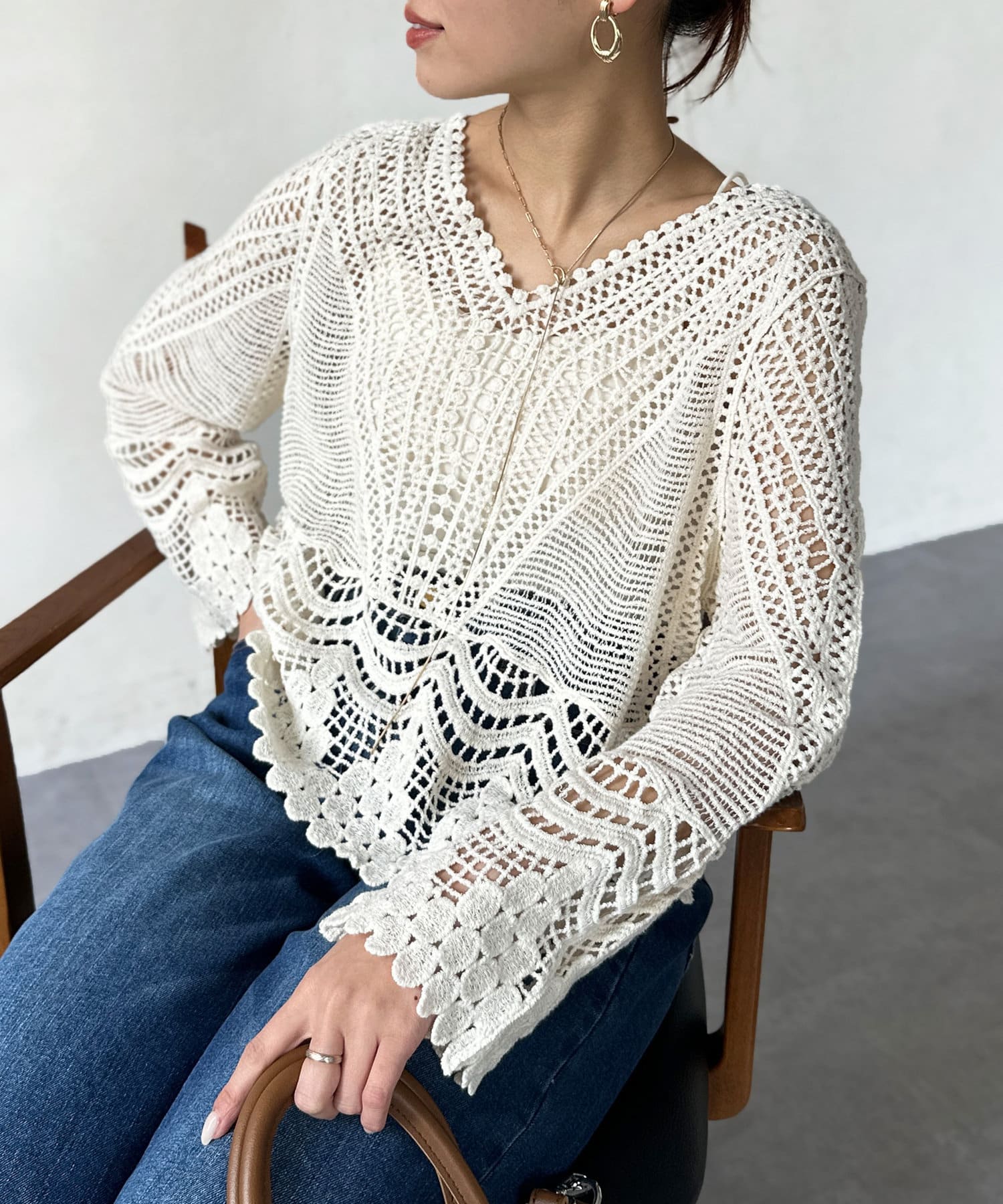 チュニック丈クロシェニットプルオーバー | Chez toi(シェトワ