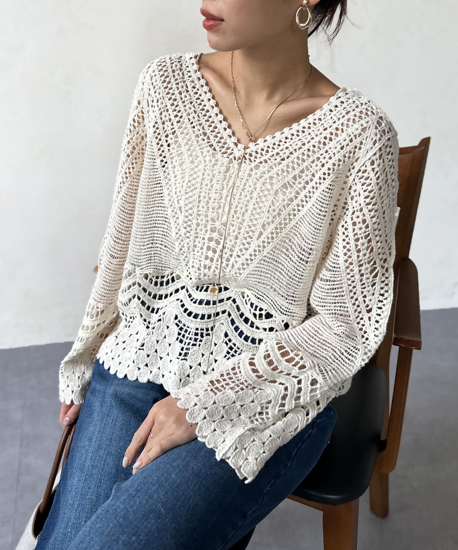 チュニック丈クロシェニットプルオーバー | Chez toi(シェトワ