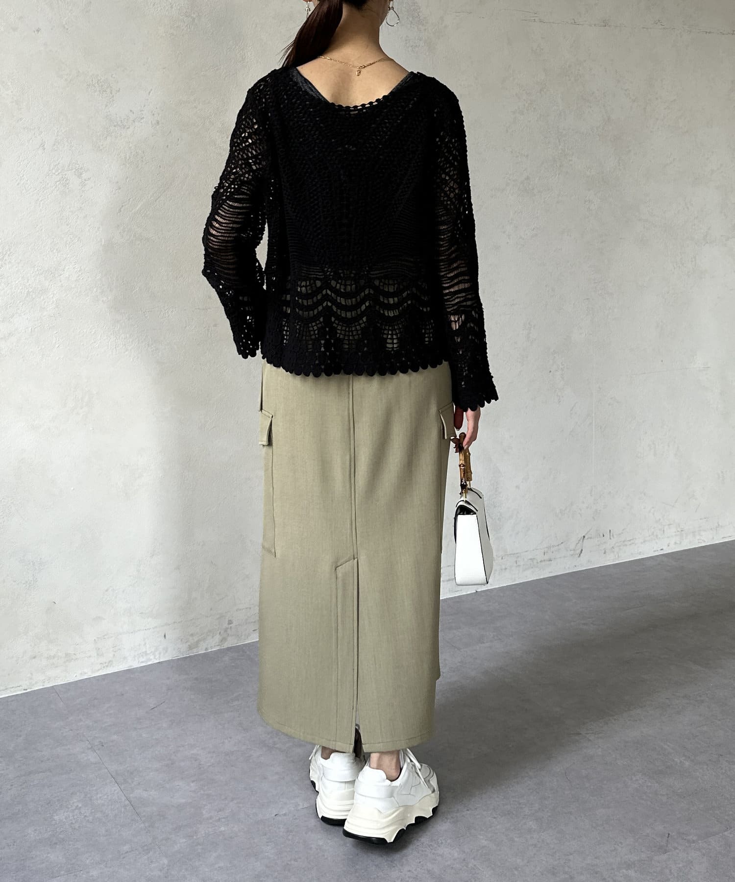 Chez toi(シェトワ) チュニック丈クロシェニットプルオーバー