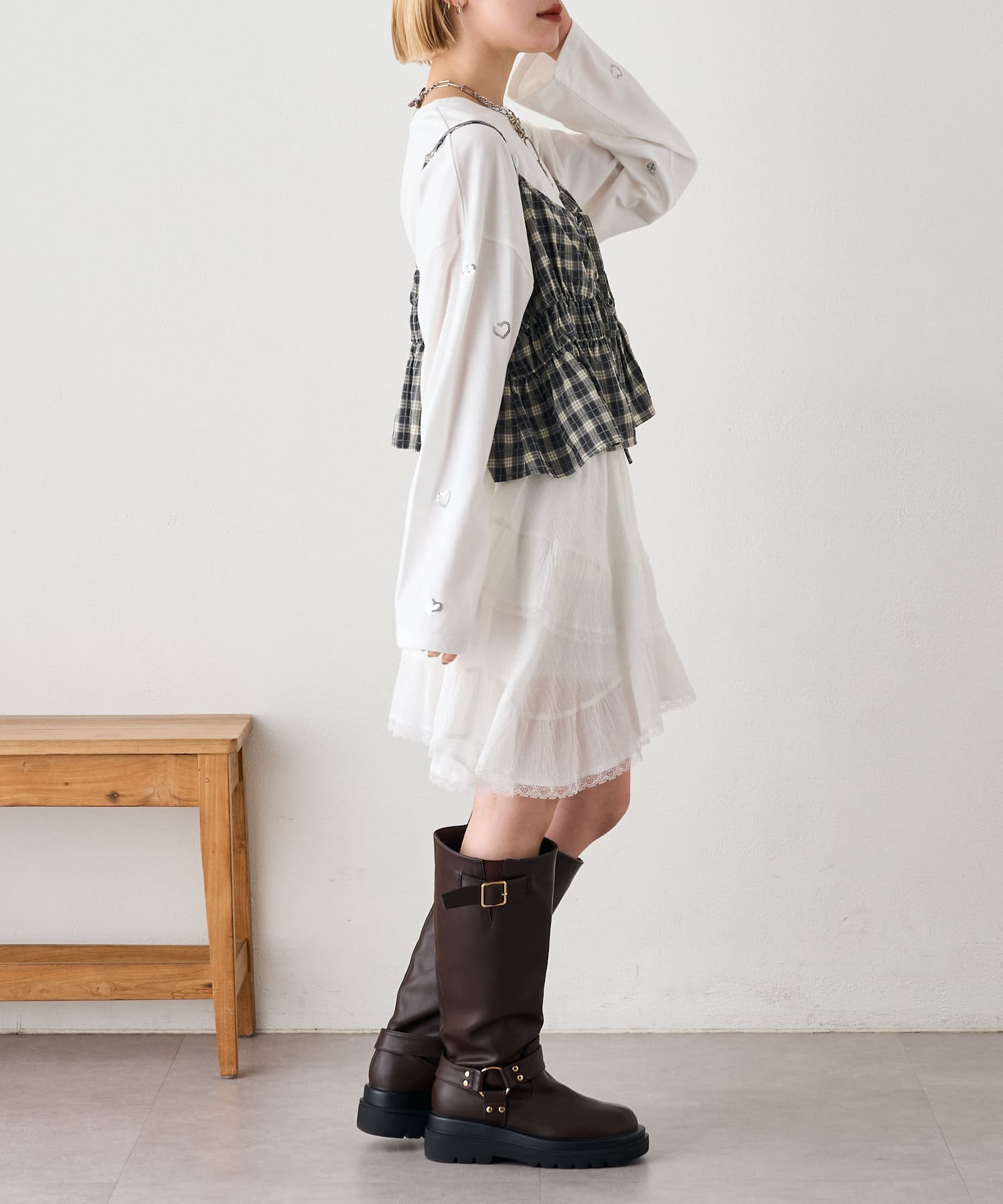 w closet(ダブルクローゼット) 【2SETアイテム】ビスチェ付チェックシャツ