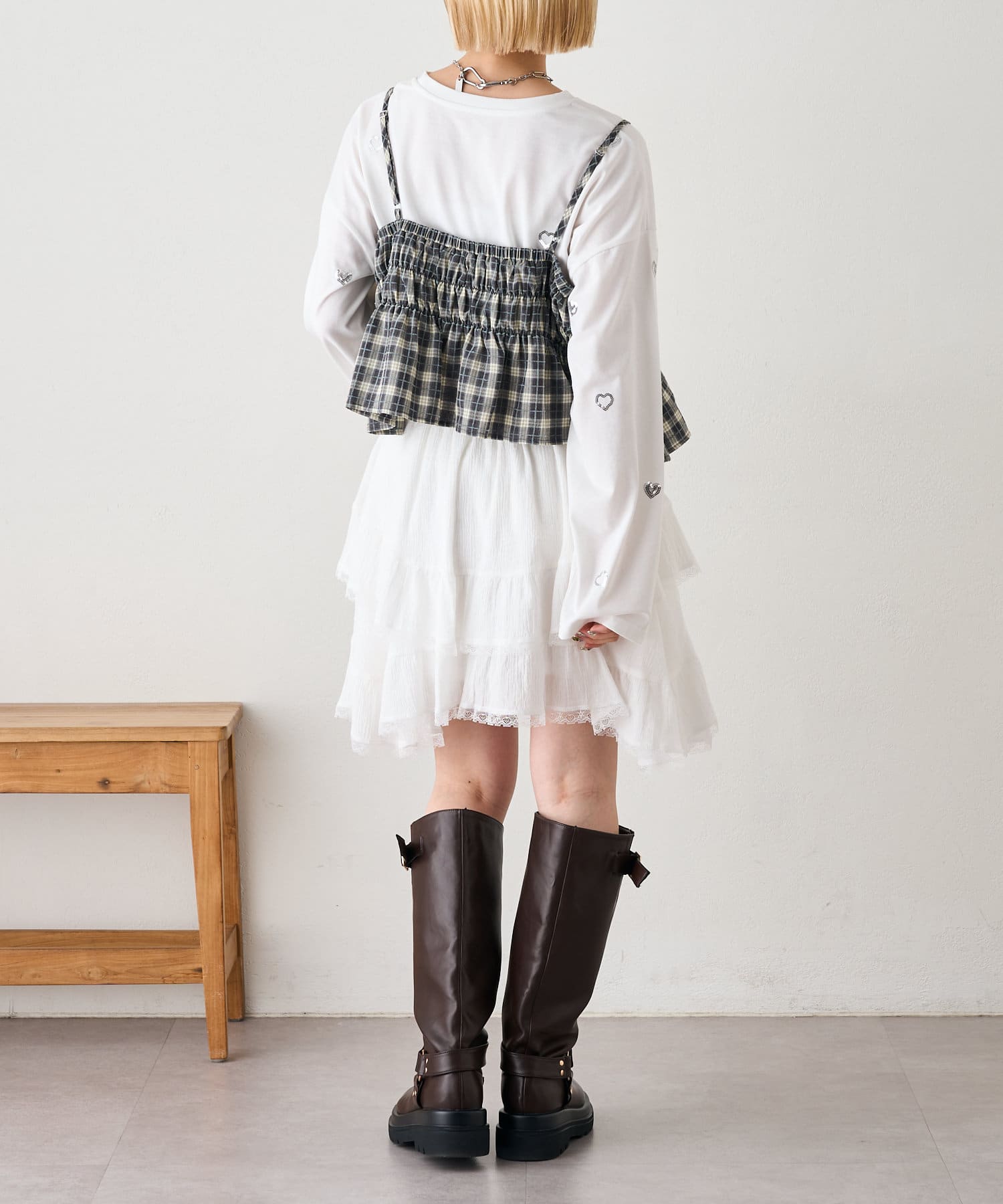 w closet(ダブルクローゼット) 【2SETアイテム】ビスチェ付チェックシャツ