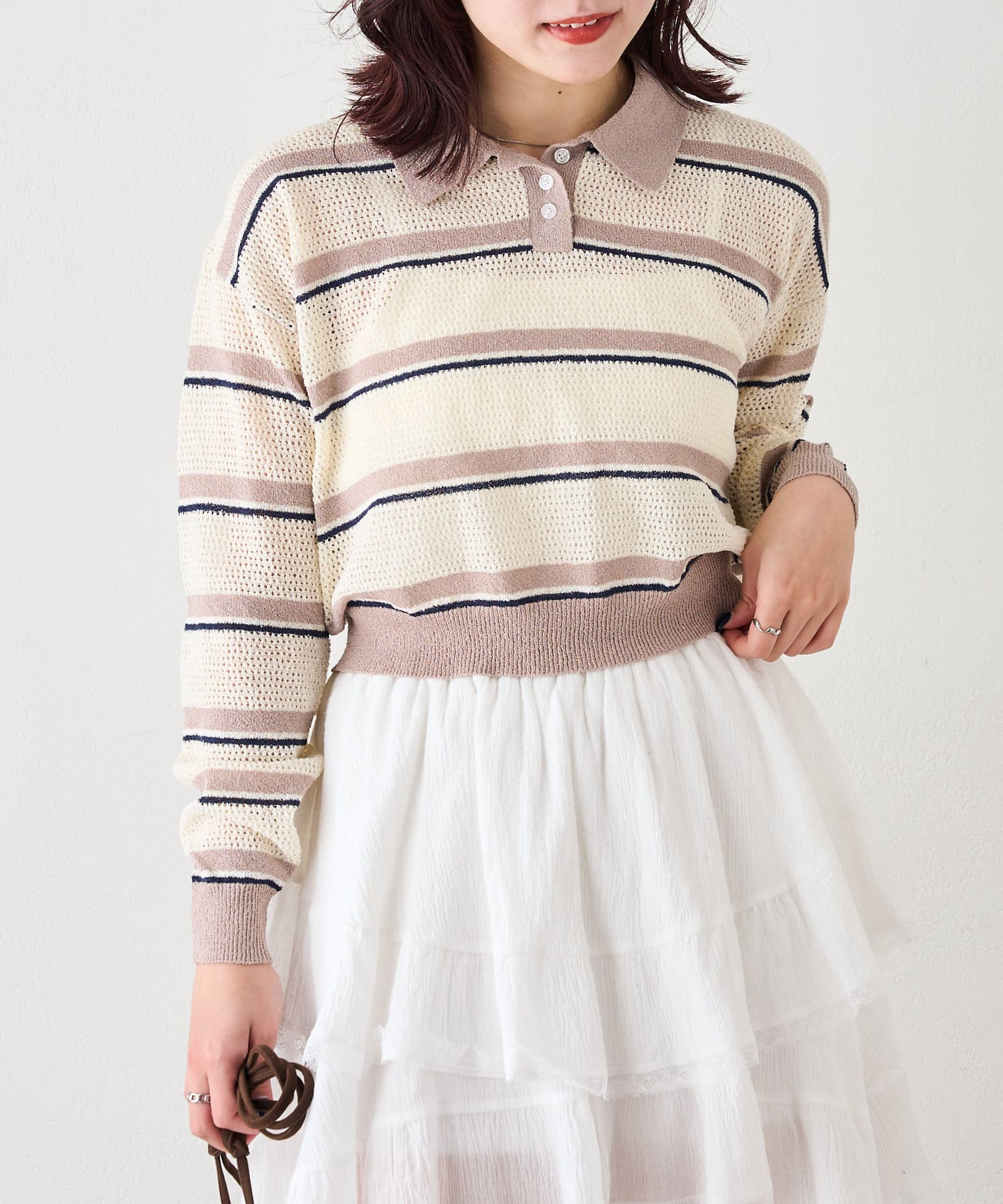ポロシャツ ポロ ボーダーポロニット レディース N.Natural Beauty Basic ポロシャツ ポロ ミックスボーダーポロ