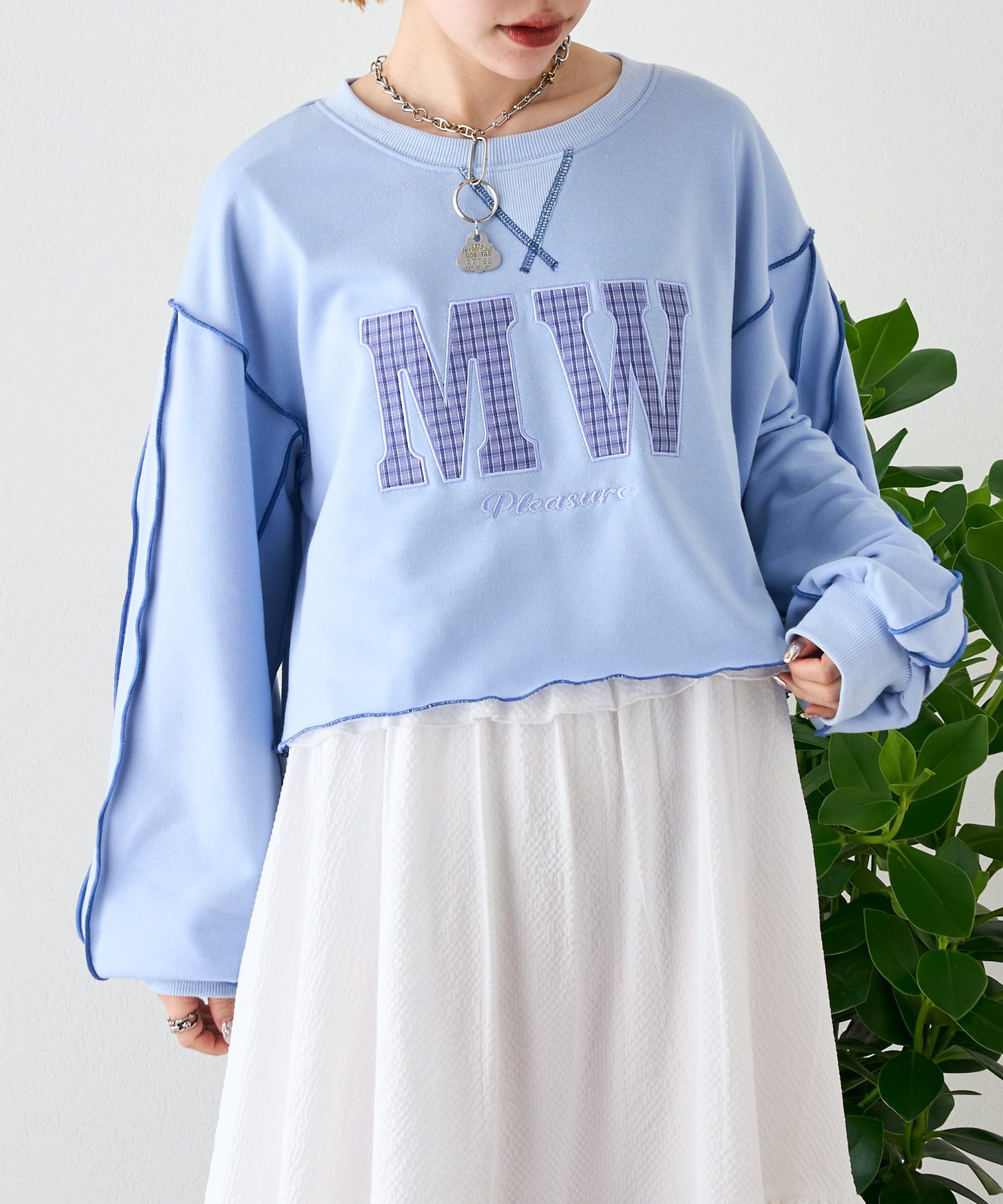 w closet(ダブルクローゼット) レディース パイピングロゴスウェット サックスブルー