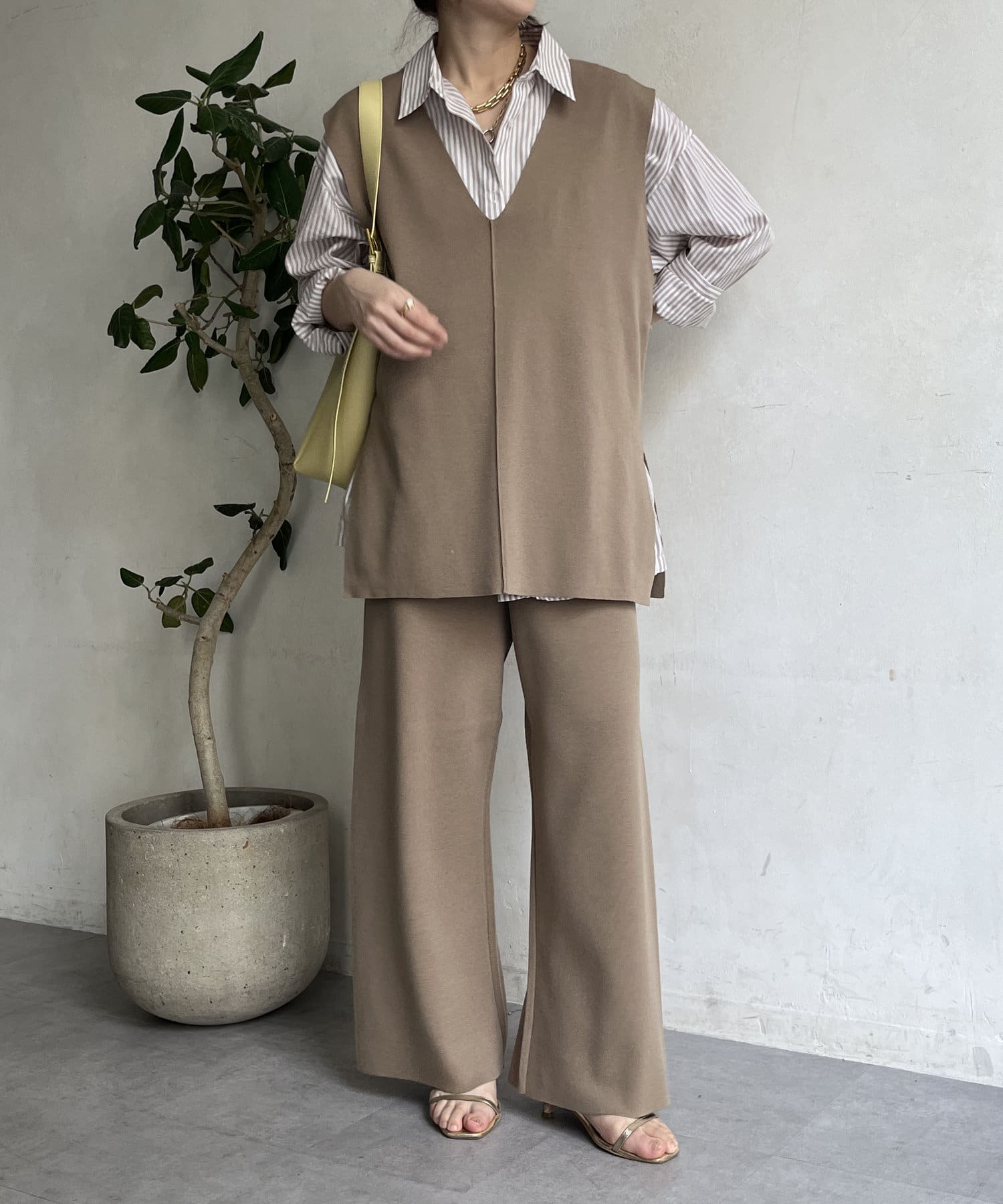 WEB限定】ロングニットベスト＋ニットパンツセット | DOUDOU(ドゥドゥ