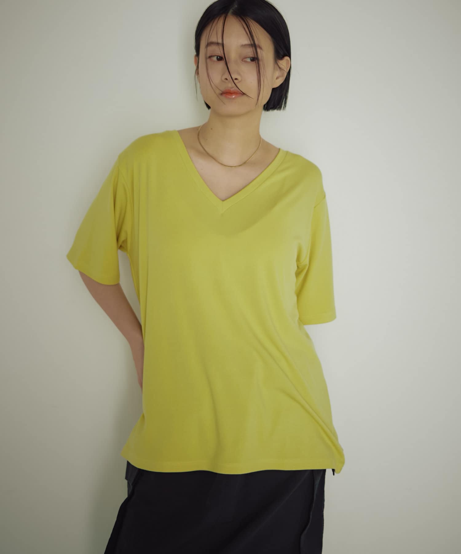 earthy_(アーシー) レディース VネックオーバーTEE イエロー