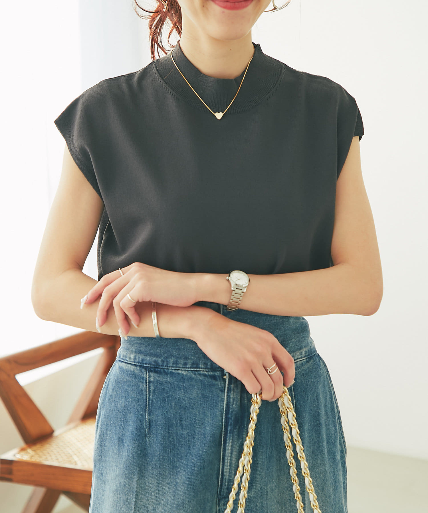 La boutique BonBon(ラブティックボンボン) 【名品・UVカット・接触冷感】クールタッチUVハイネックフレンチニット