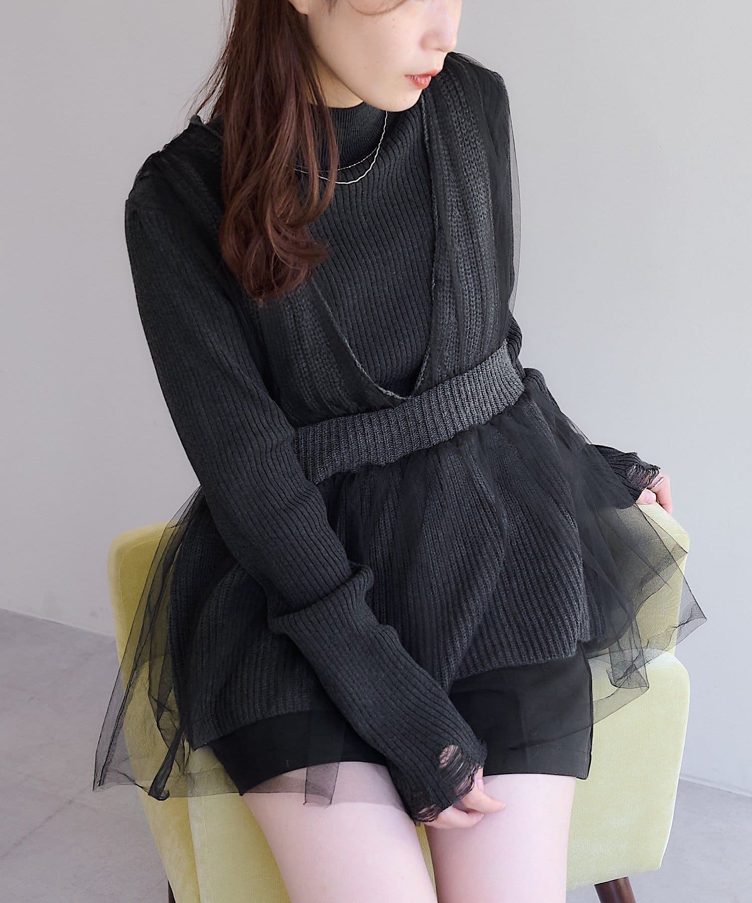 OUTLET(アウトレット) 【Kastane】ハイネックダメージリブニットプルオーバー