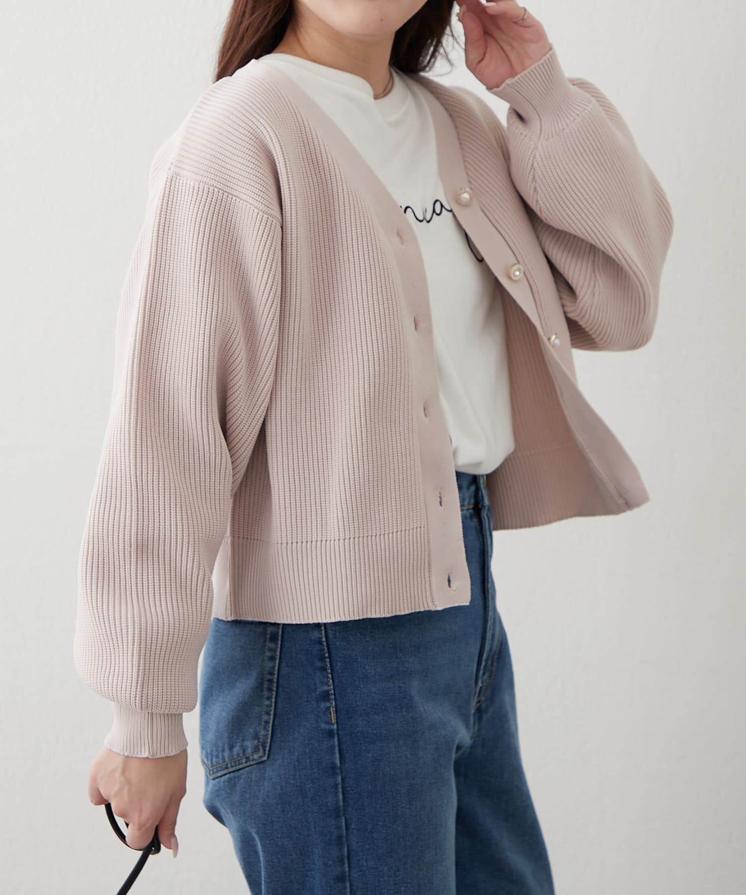 NICE CLAUP / OLIVE des OLIVE OUTLET(ナイスクラップ  / オリーブ デ オリーブ アウトレット) エアリーニットキラキラ釦カーディガン