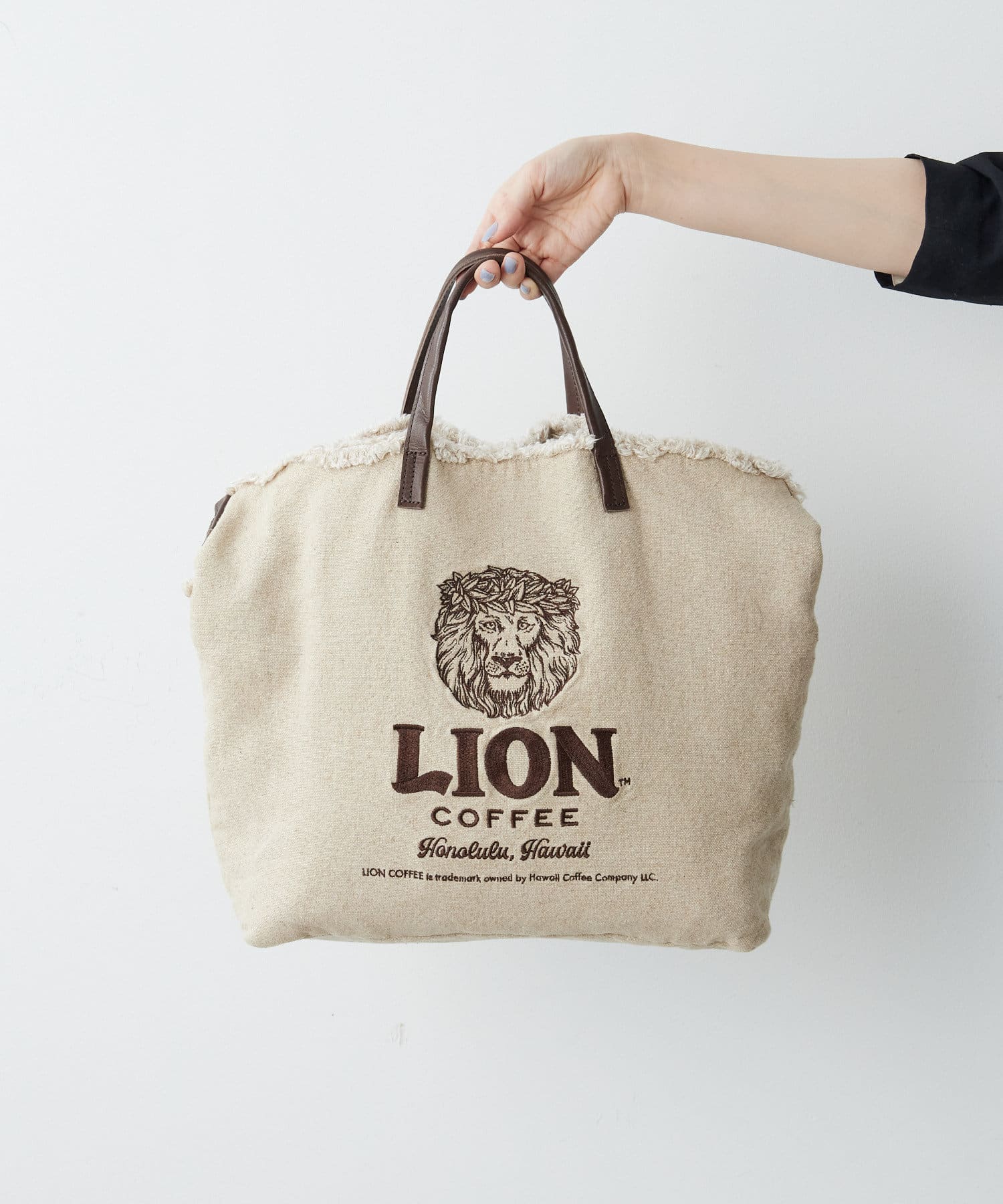 earライオンコーヒー刺繍トートバッグ ear PAPILLONNER トートバッグ LION COFFEE(ライオンコーヒー