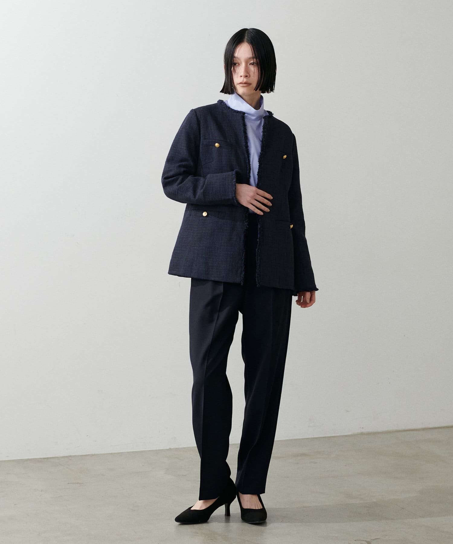 【新品タグ付き】Eimee Law　ツイード　ボタンジャケット ダークグレー No-collar jacket {Tweed} (MN23TJK-23) | ANCHOR WOMAN