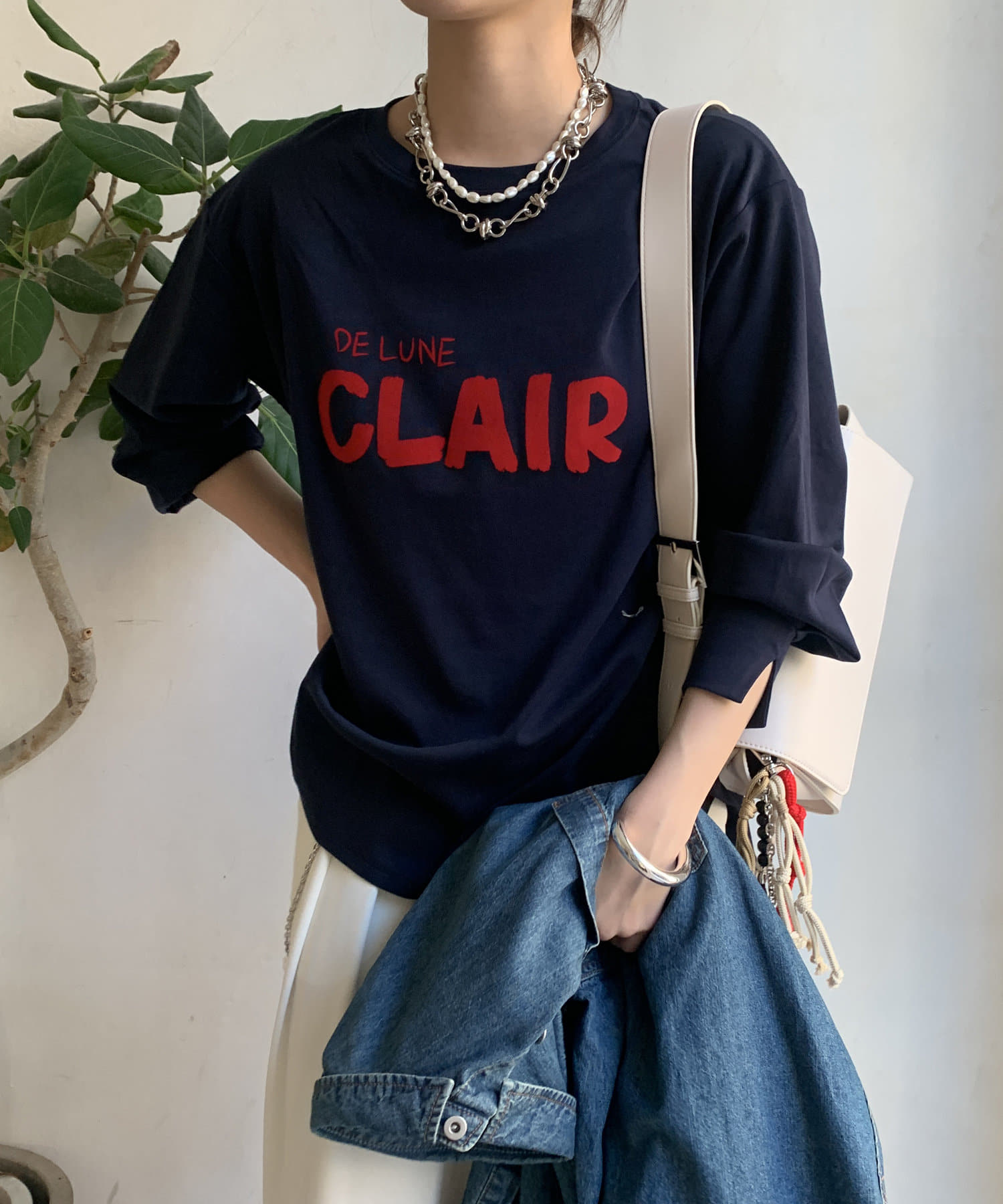 DOUDOU(ドゥドゥ) レディース 【WEB限定】CLAIRハンドロゴロンTEE ネイビー