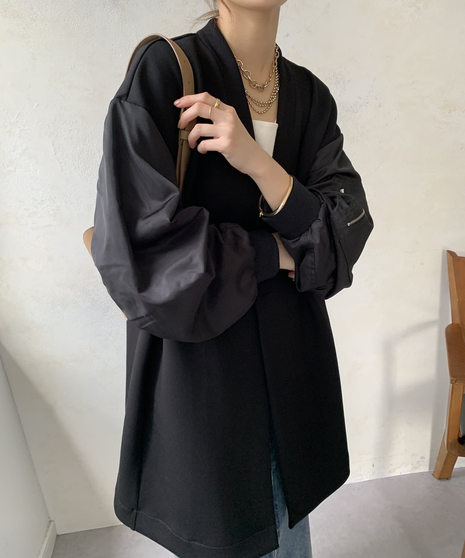 DOUDOU(ドゥドゥ) レディース 【WEB限定】MA1スリーブダンボールコート ブラック