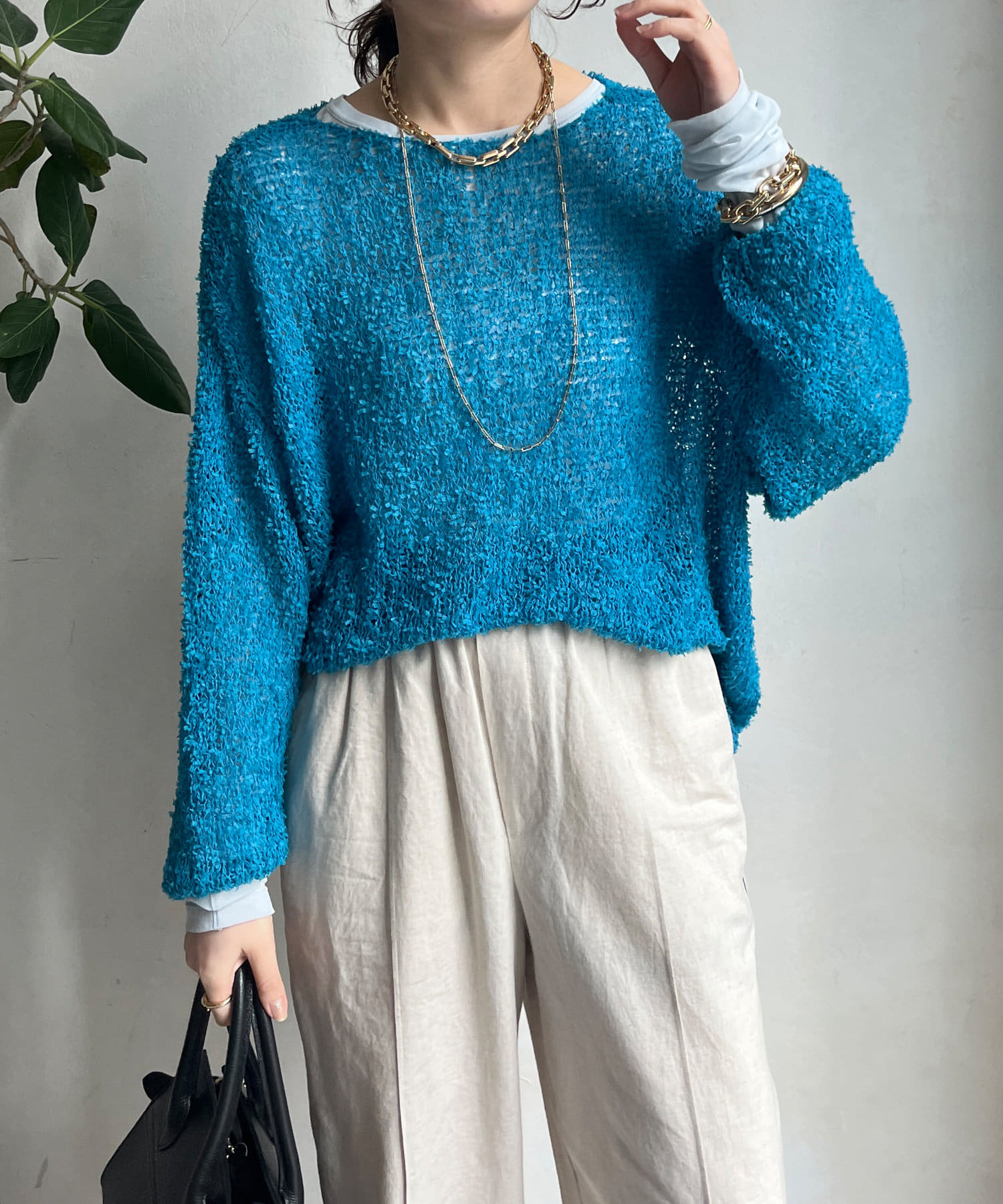 DOUDOU(ドゥドゥ) リボンヤーンプルオーバー