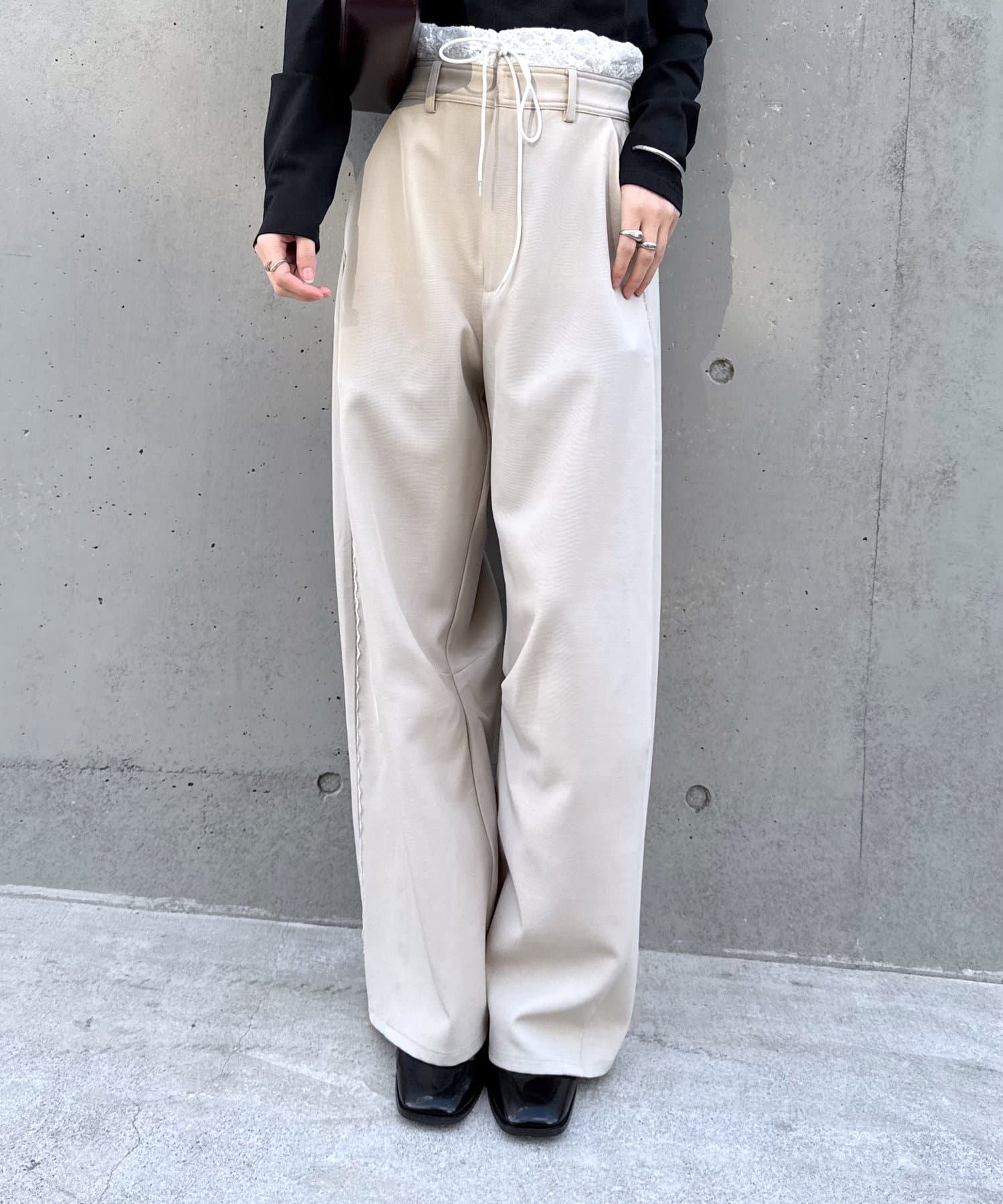 mystic mline レイヤードニットパンツ mline]レイヤードイージーパンツ | mystic(ミスティック