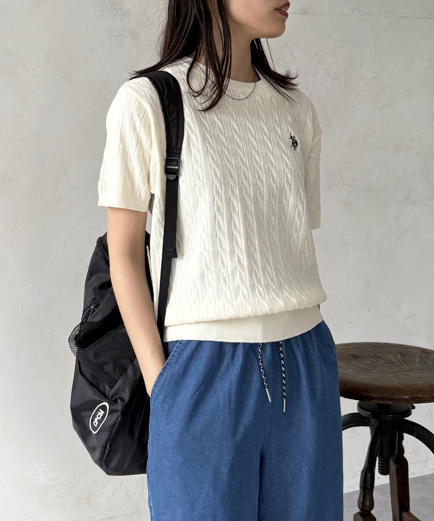 CPCM(シーピーシーエム) 【U.S. POLO ASSN.】半袖ケーブルニット