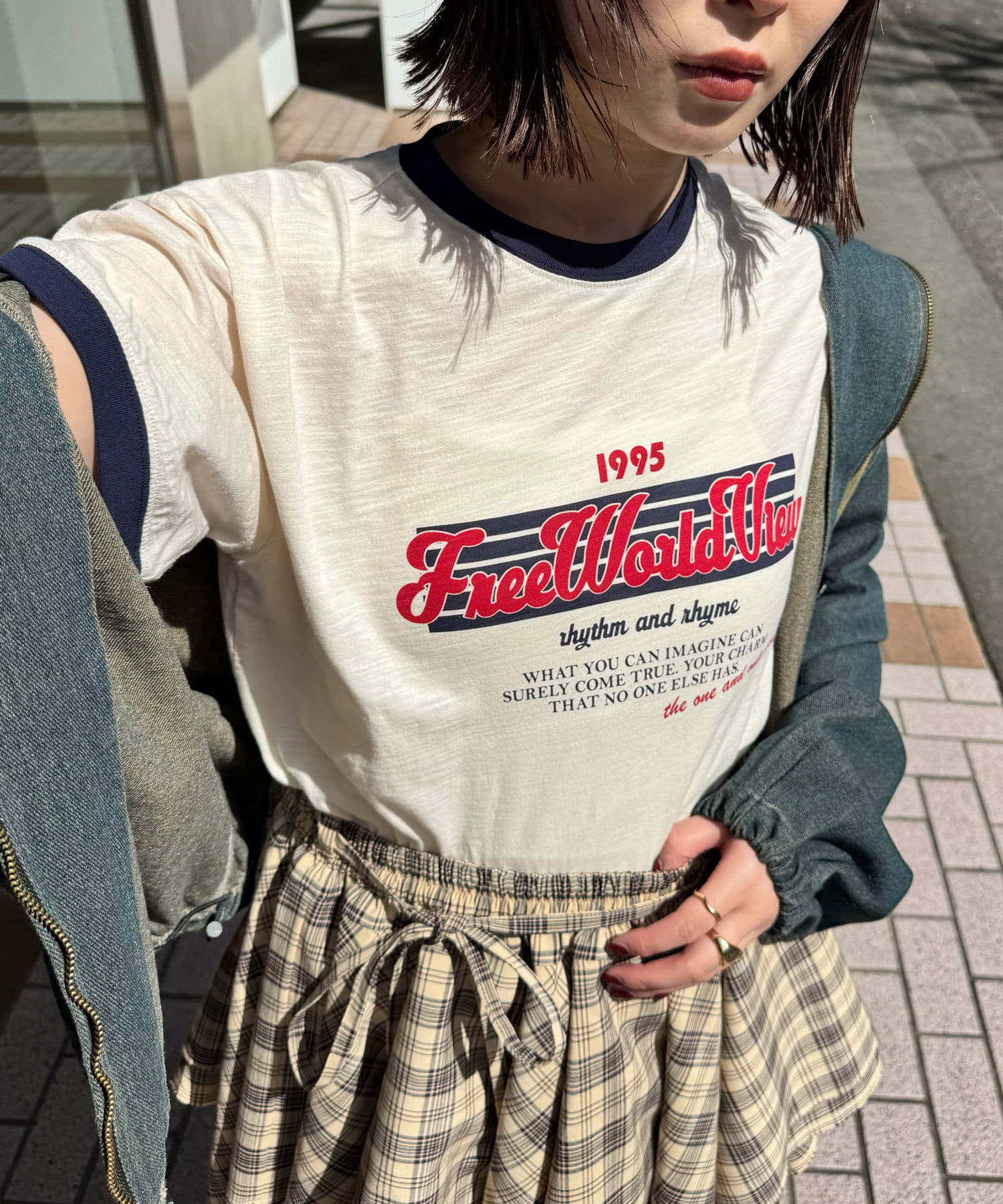 CIAOPANIC(チャオパニック) レディース プリントリンガーロゴTシャツ ネイビー