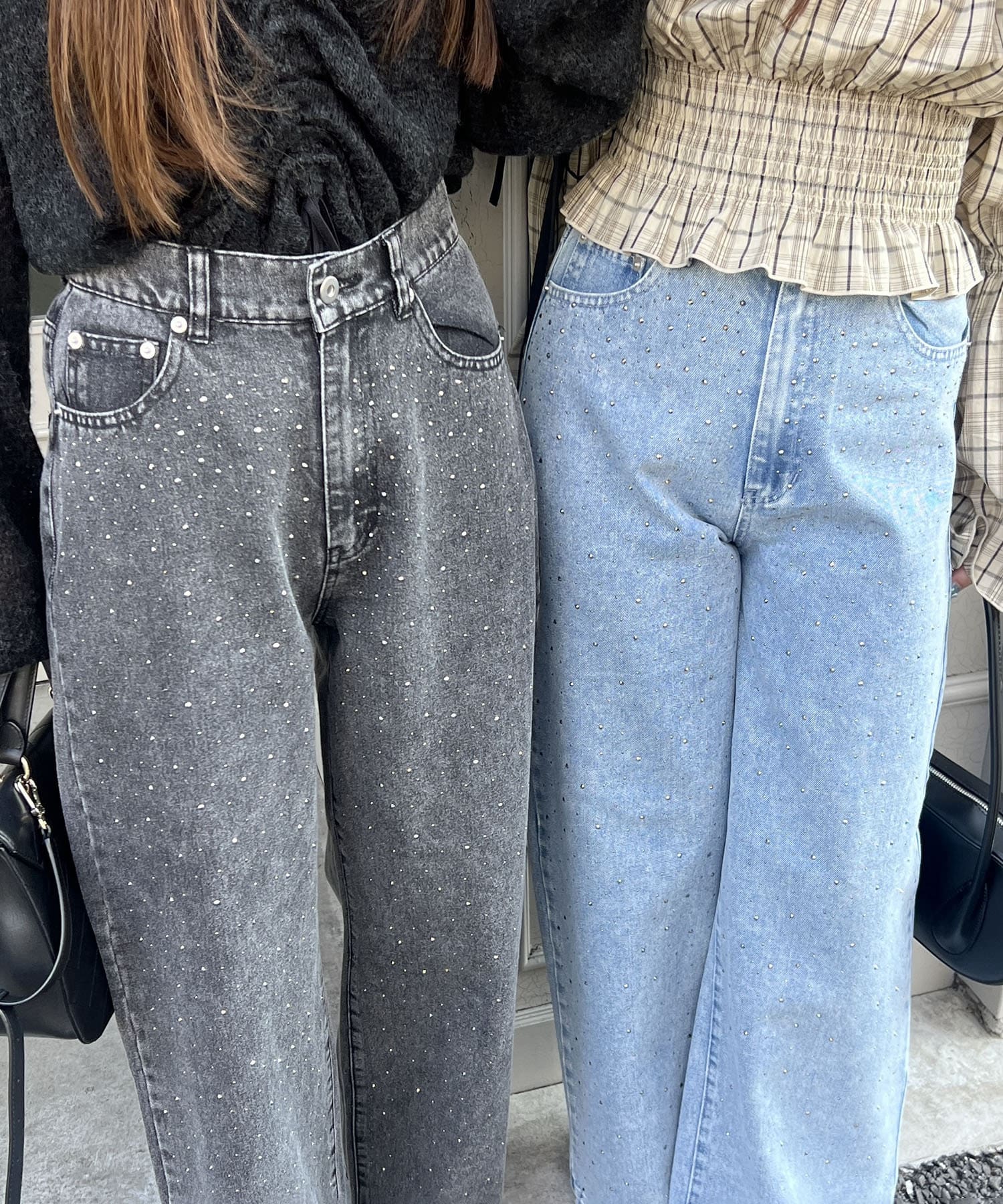 M/Lサイズ展開】《スタイルアップシルエット》ストーン付デニム