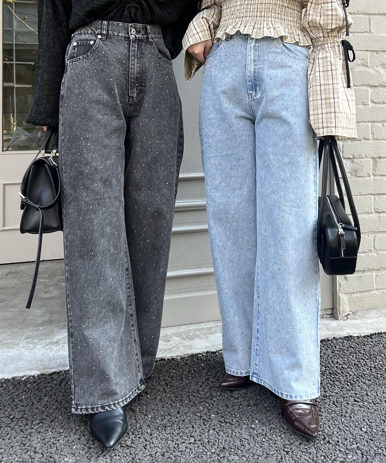 み様❁専用ページ WISH FOR EVER ジーンズ RHINESTONE PAINT DOUBLE KNEE DENIM