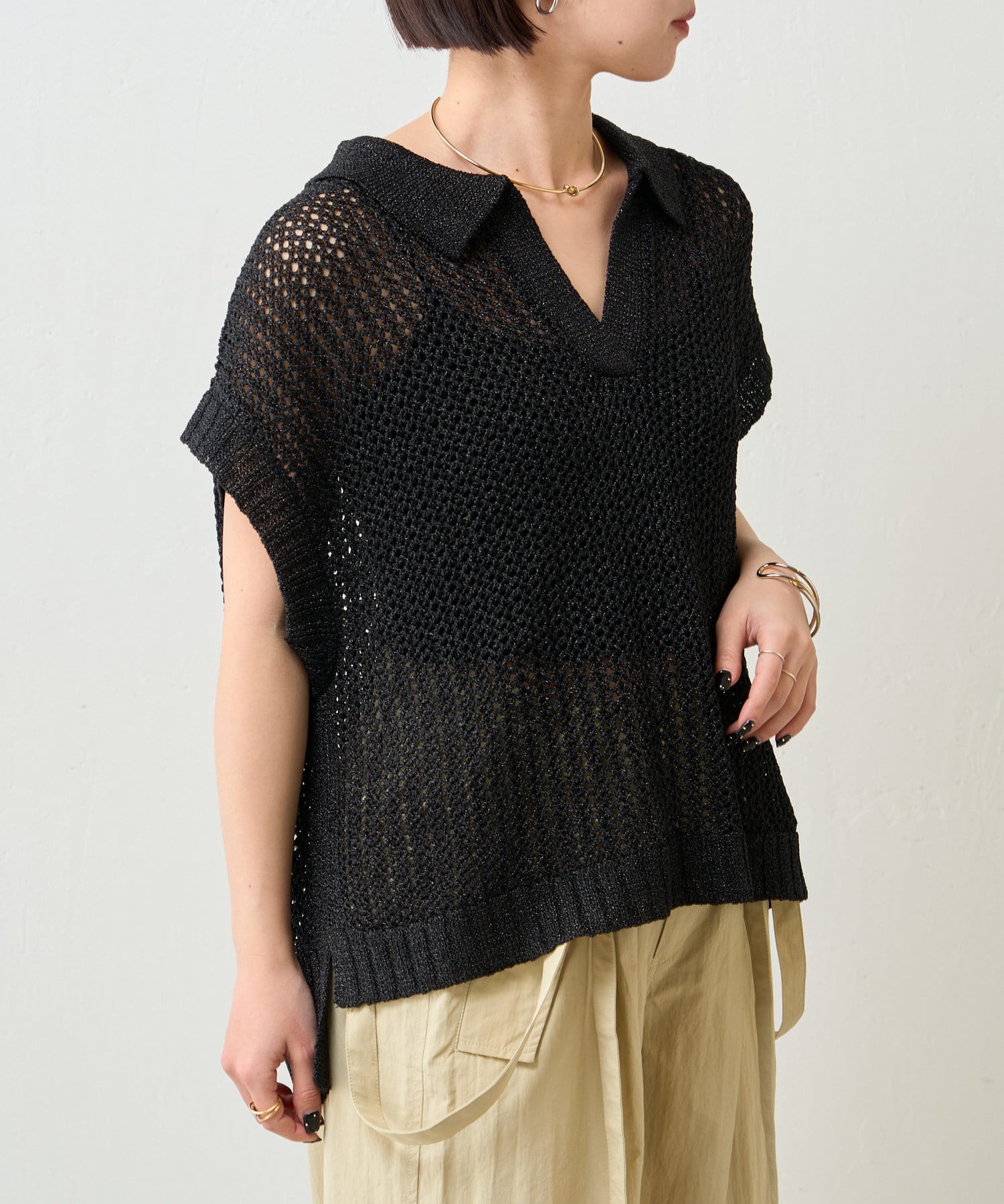Jena　espace merveilleux(ジェナ　エスパスメルヴェイユ) 襟付きグリッターラメニット
