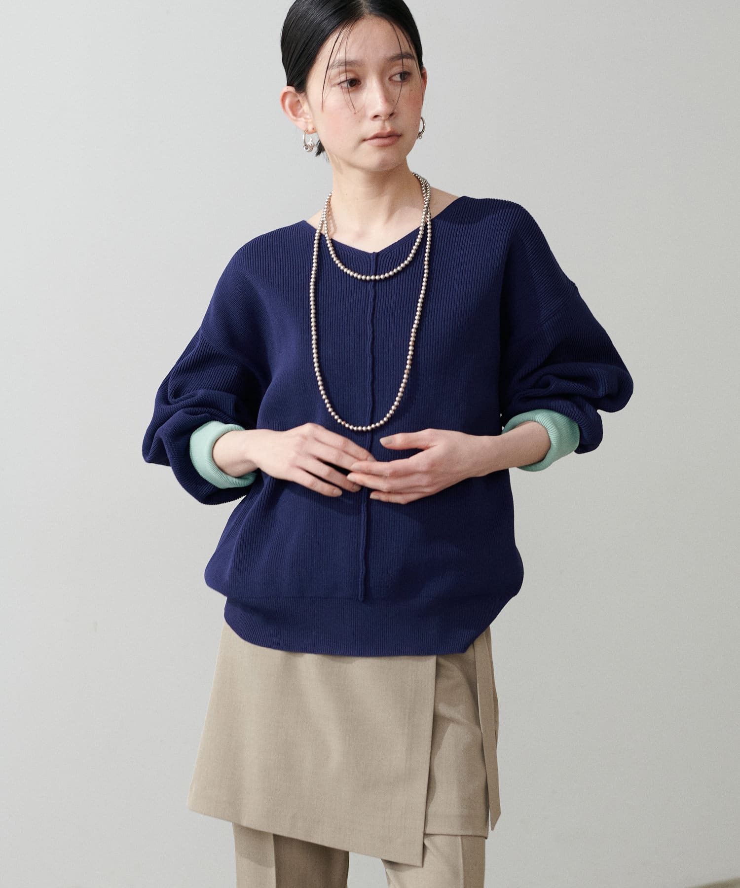 LARUTA(ラルータ) 袖裏配色前後2WAYポリ畦ニット