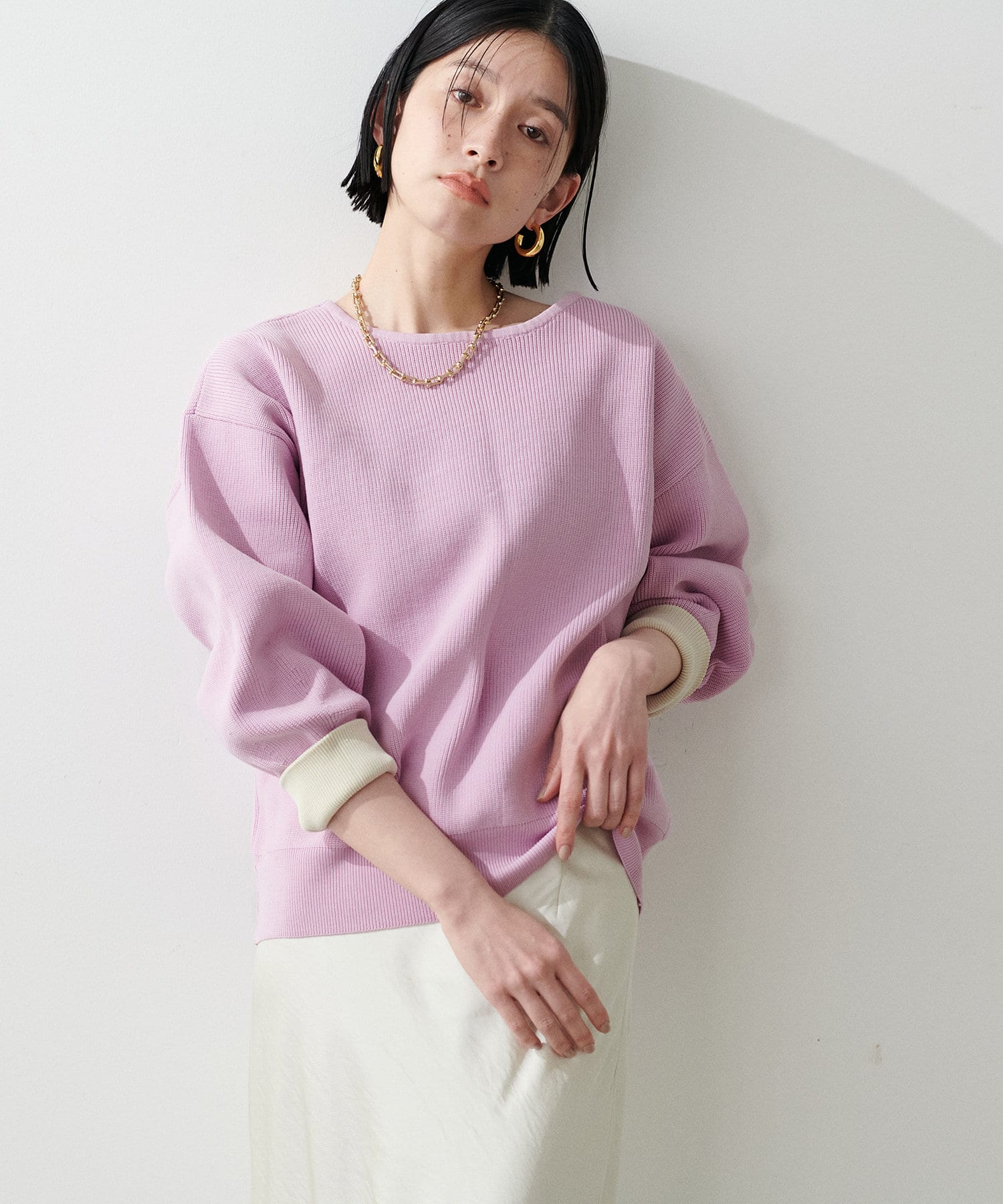 LARUTA(ラルータ) 袖裏配色前後2WAYポリ畦ニット
