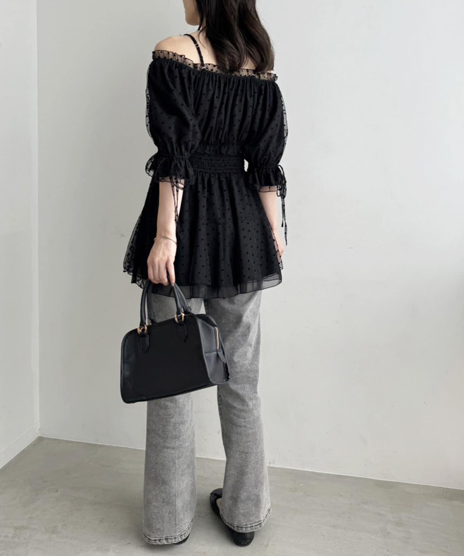 NICE CLAUP / OLIVE des OLIVE OUTLET(ナイスクラップ  / オリーブ デ オリーブ アウトレット) 【one after another】肩リボンチュニック